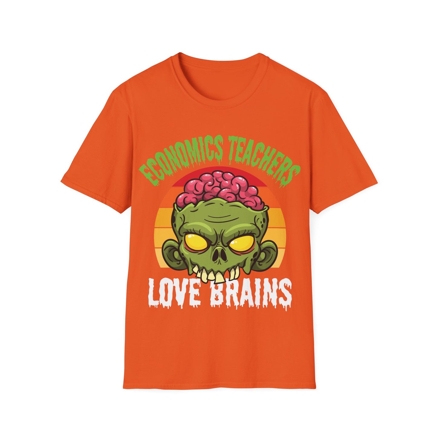 Economics Teachers Love Brains T-Shirt | Funny Zombie Halloween Teacher Tee