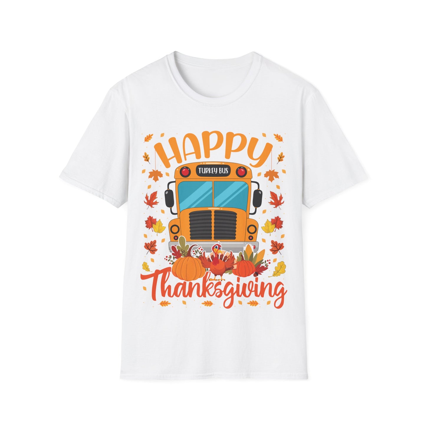 Happy Thanksgiving Turkey Bus Shirt – Cute Teacher + School Thanksgiving T-Shirt