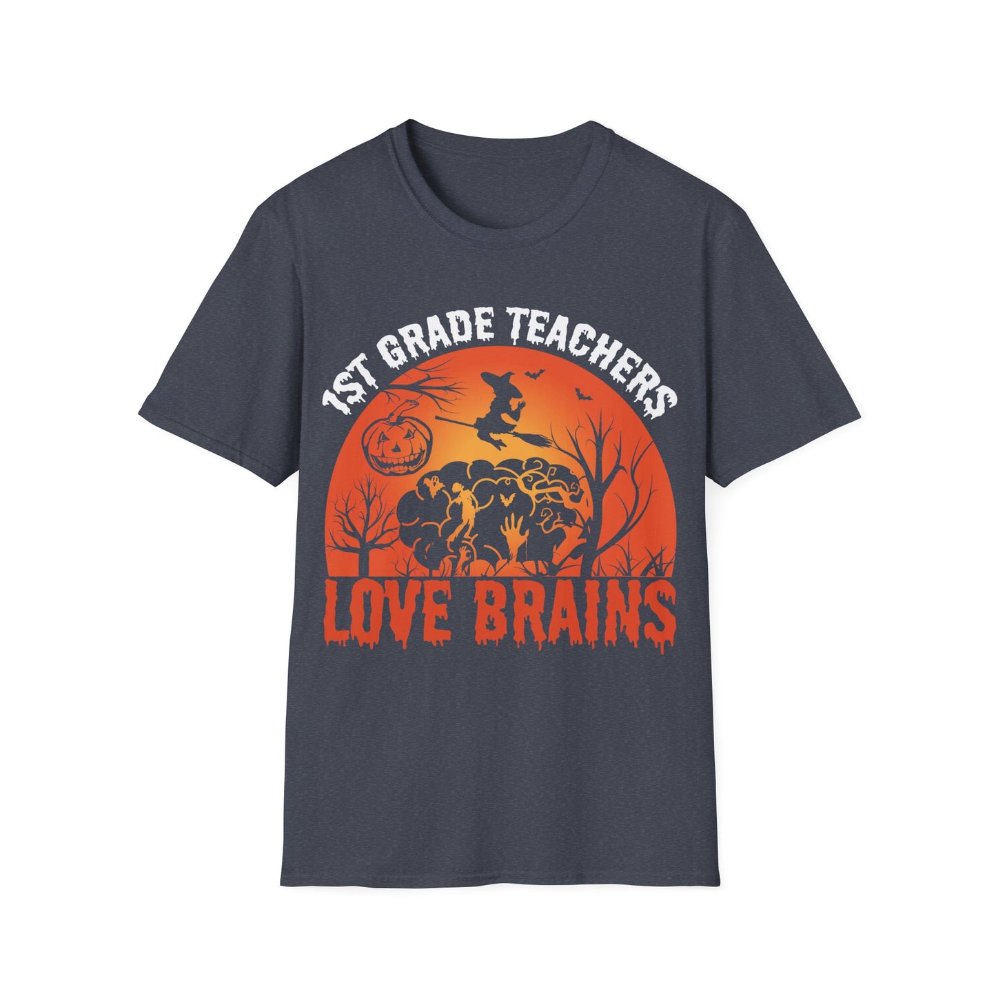 1st Grade Teachers Love Brains Halloween T-Shirt | Funny Zombie Teacher Tee