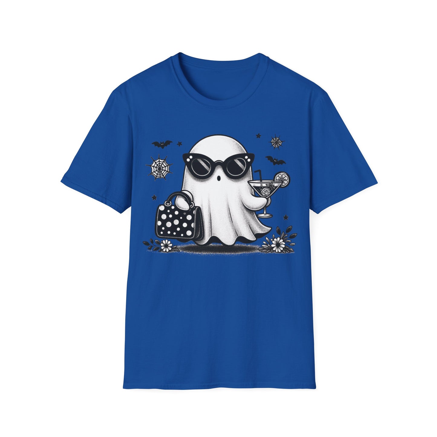Stylish Ghost Cocktail Halloween T-Shirt | Glam Spooky Graphic Tee