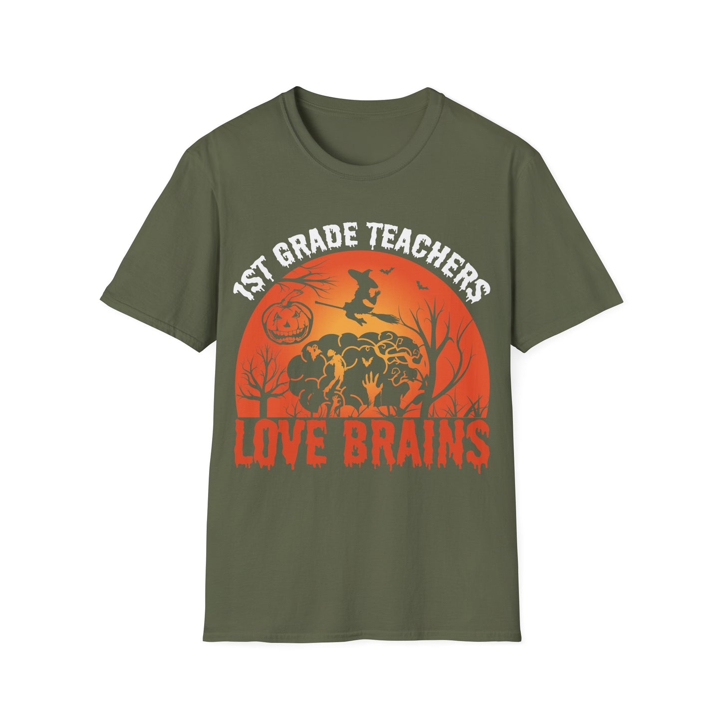 1st Grade Teachers Love Brains Halloween T-Shirt | Funny Zombie Teacher Tee