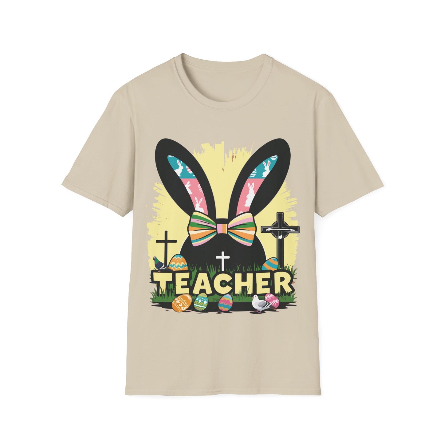 Easter Teacher Tee - Cute Bunny Design with Eggs