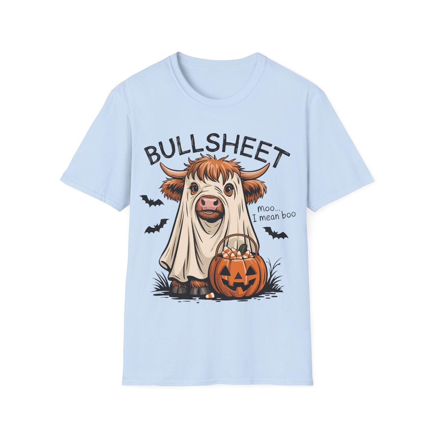 Bullsheet Halloween T-Shirt | Funny Highland Cow Ghost Teacher Tee