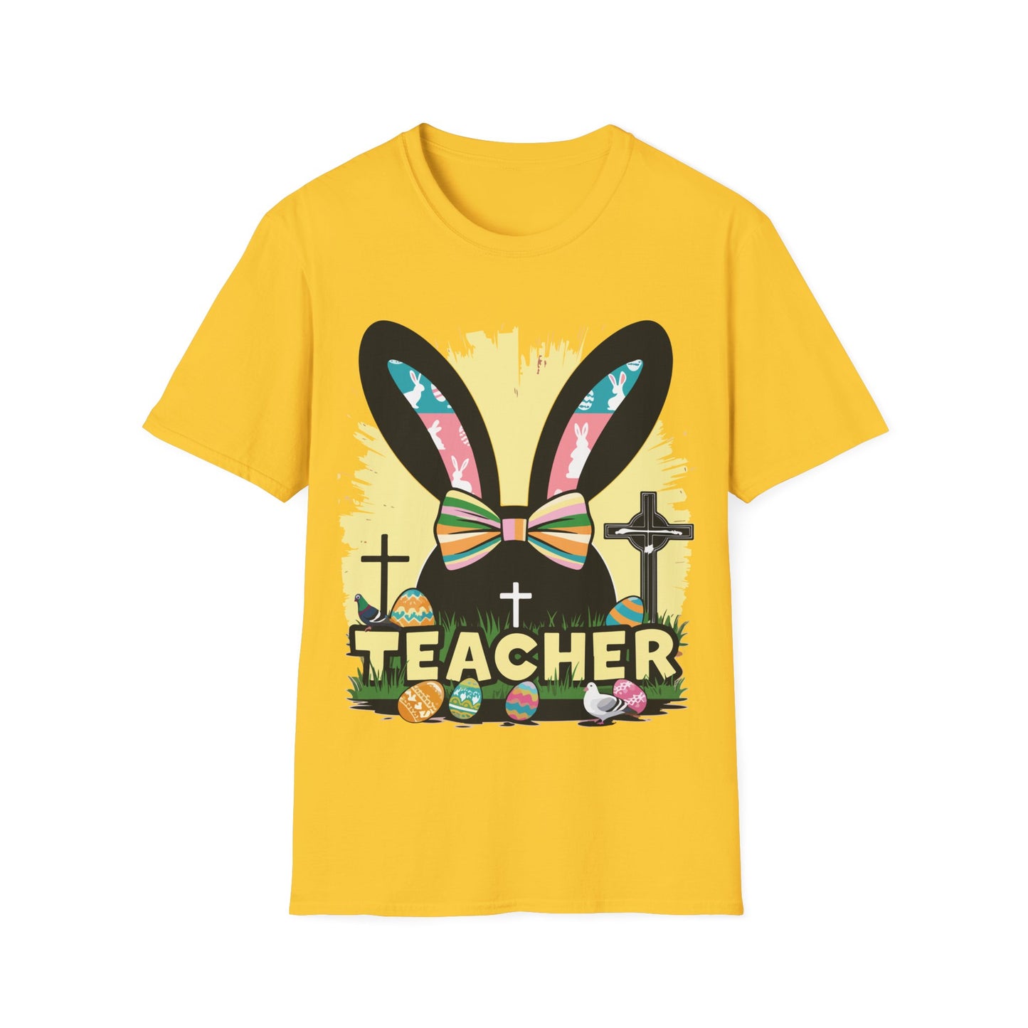 Easter Teacher Tee - Cute Bunny Design with Eggs
