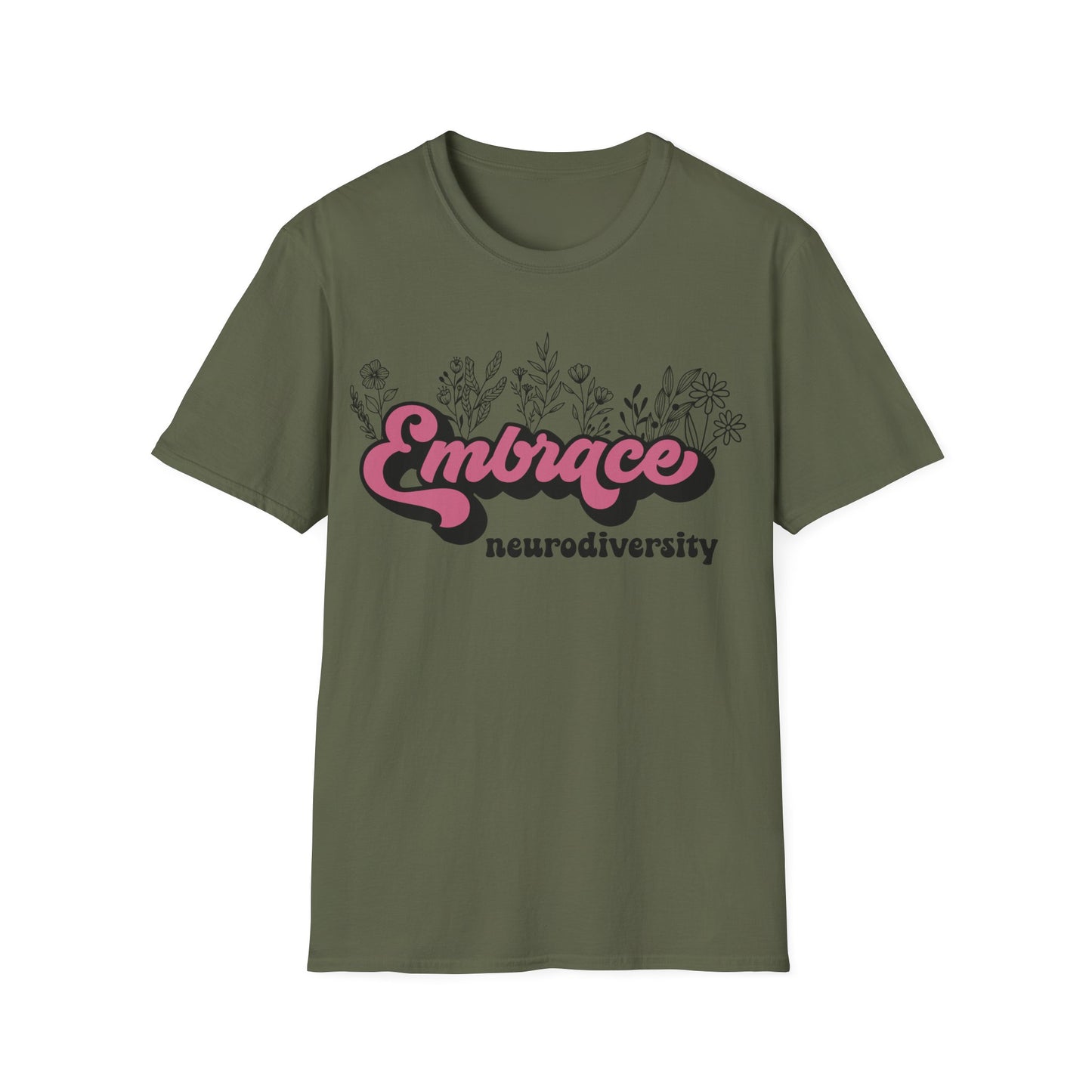 Embrace Diversity Pink Graphic - Celebrating Neurodiversity + Inclusion - T-Shirt