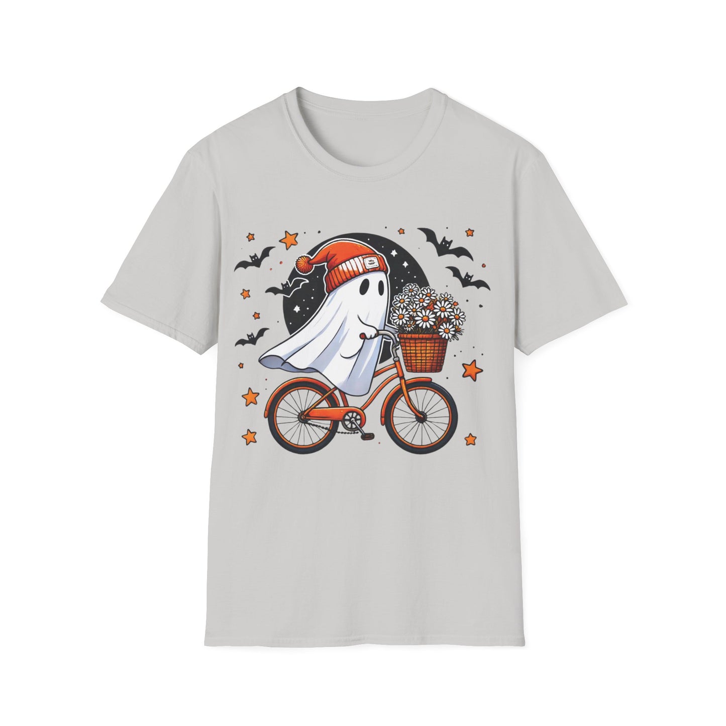 Ghost on Bicycle Halloween T-Shirt | Cute Spooky Bike Ride Graphic Tee