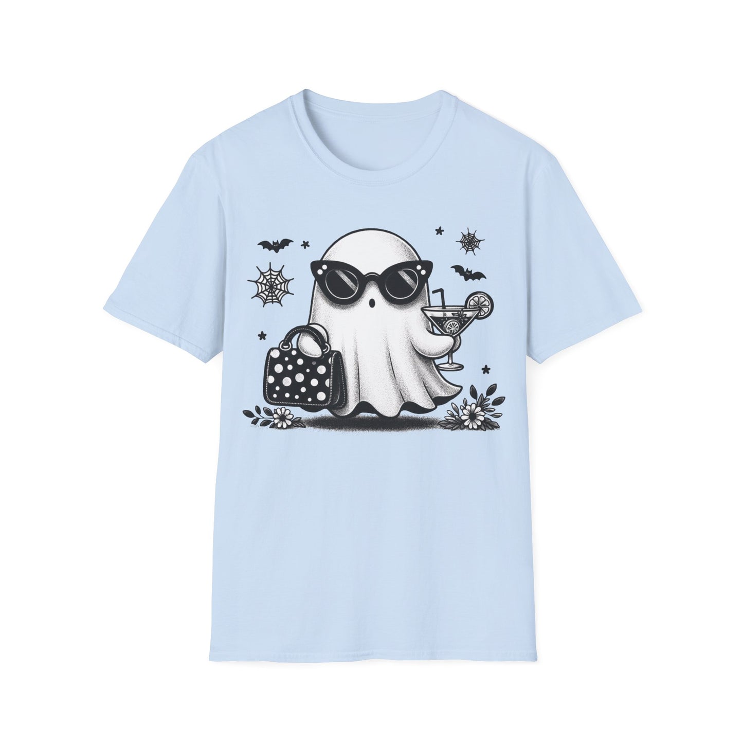 Stylish Ghost Cocktail Halloween T-Shirt | Glam Spooky Graphic Tee