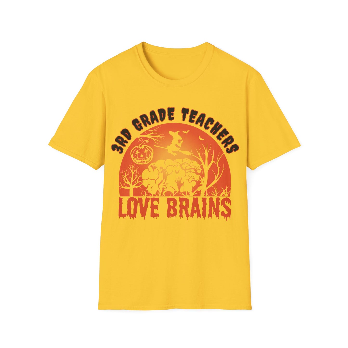 3rd Grade Teachers Love Brains Halloween Shirt | Witch and Pumpkin Zombie Tee