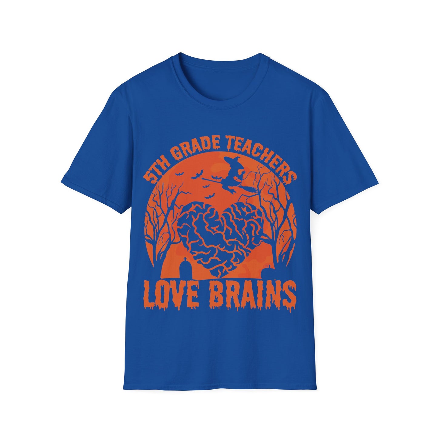 5th Grade Teachers Love Brains Halloween T-Shirt | Witch and Graveyard Zombie Tee