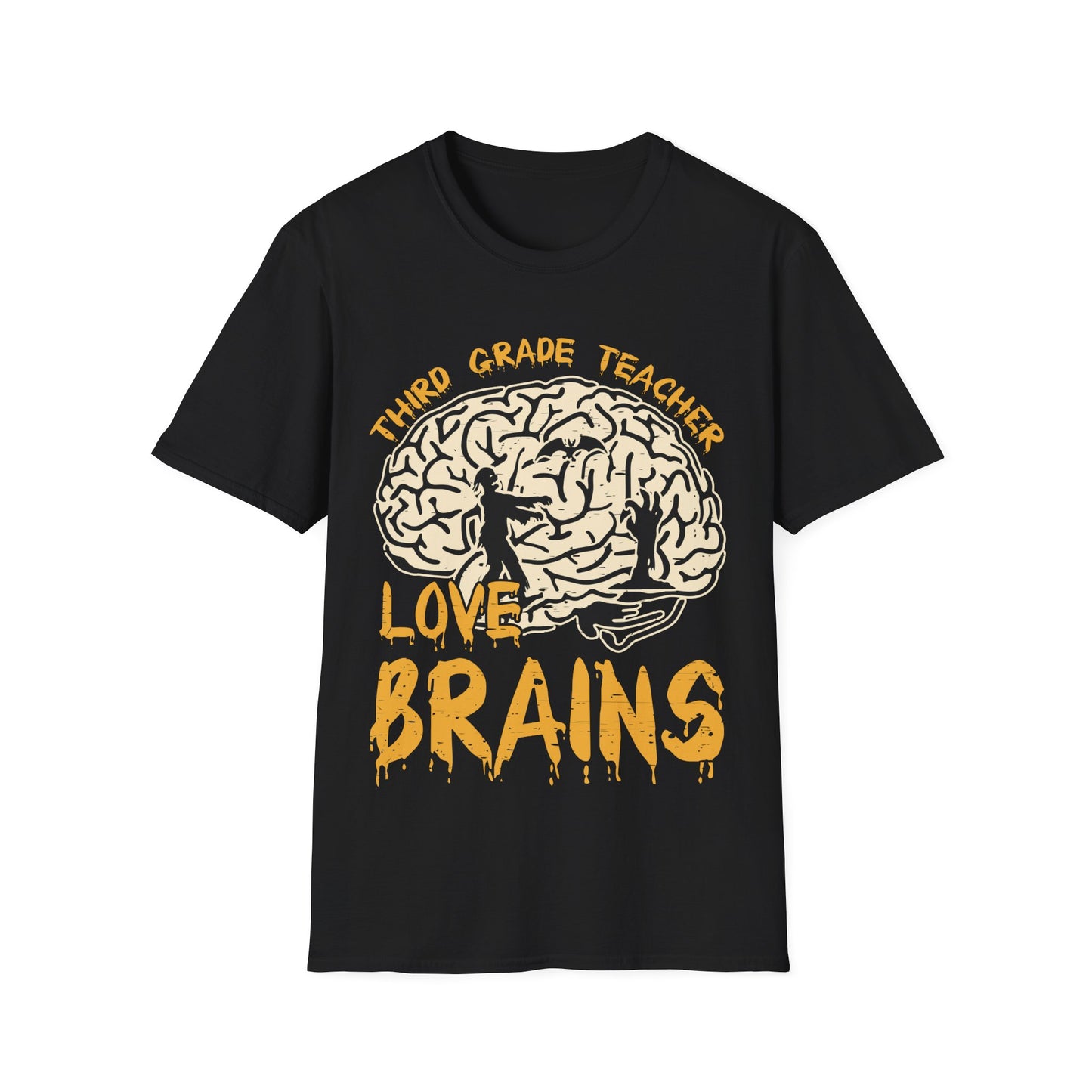3rd Grade Teachers Love Brains Halloween T-Shirt | Zombie Brain Graphic Tee