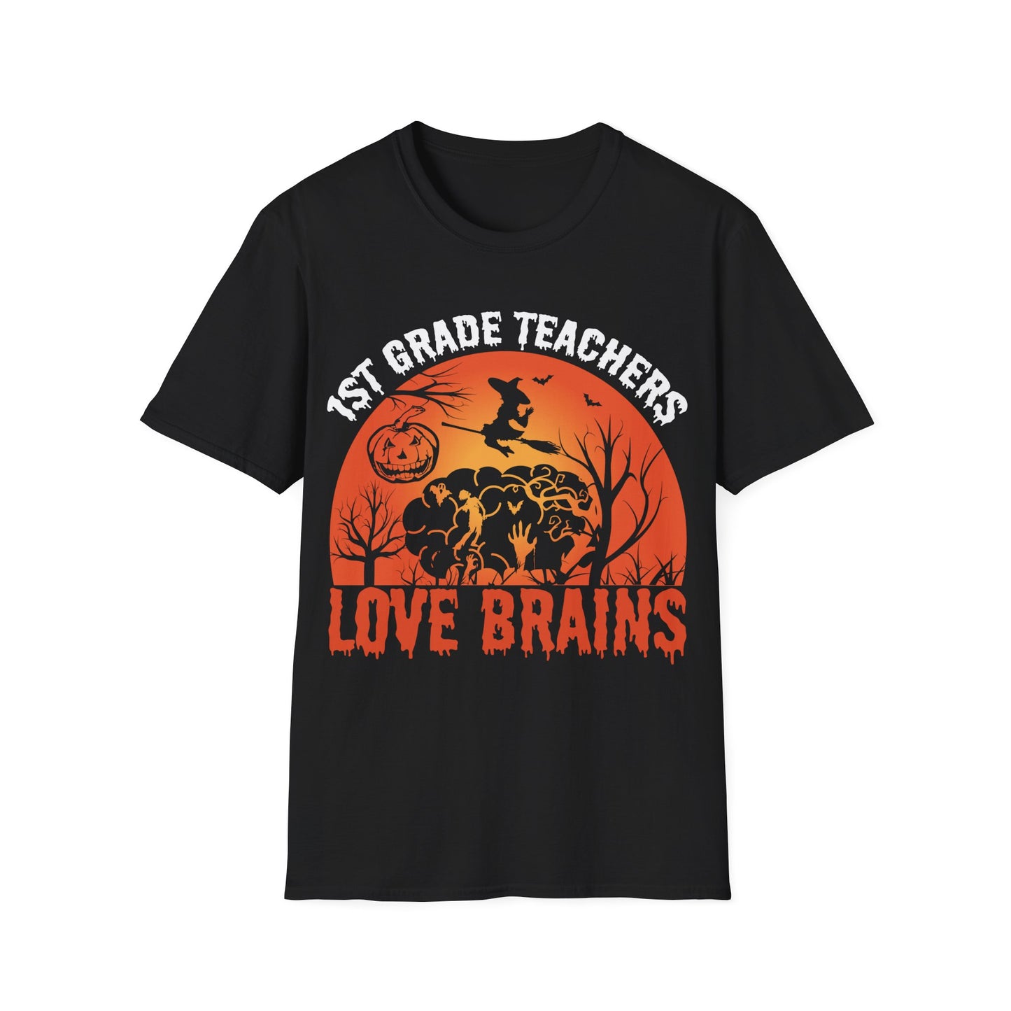 1st Grade Teachers Love Brains Halloween T-Shirt | Funny Zombie Teacher Tee