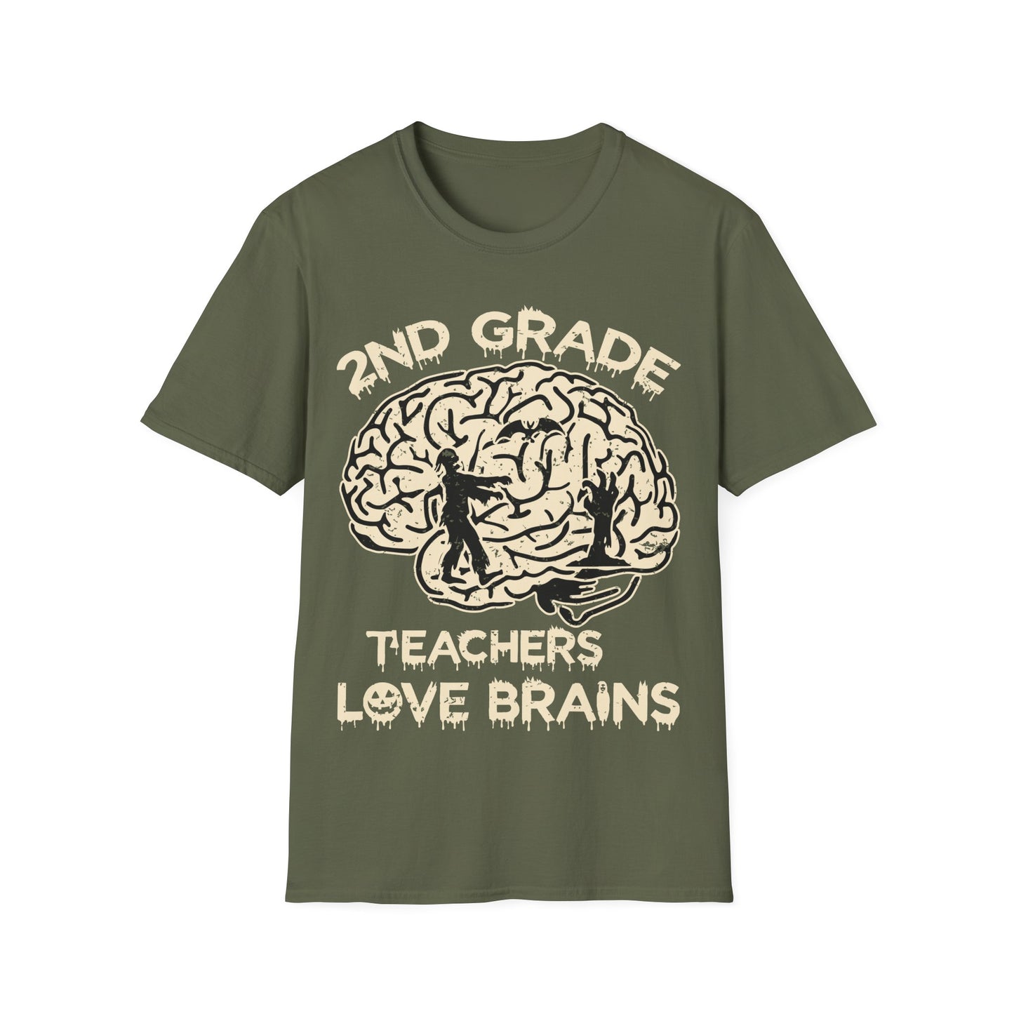 2nd Grade Teachers Love Brains Halloween T-Shirt | Zombie Brain Graphic Tee