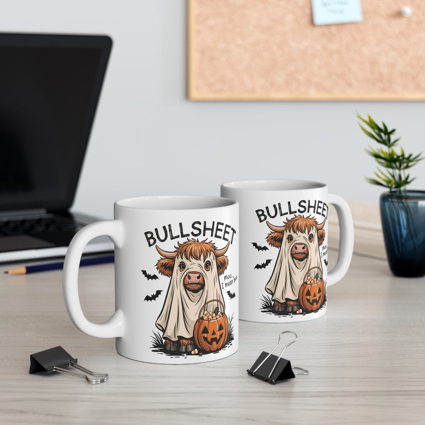 Funny Bullsheet Halloween Mug | Highland Cow Ghost Coffee Cup Teacher Gift