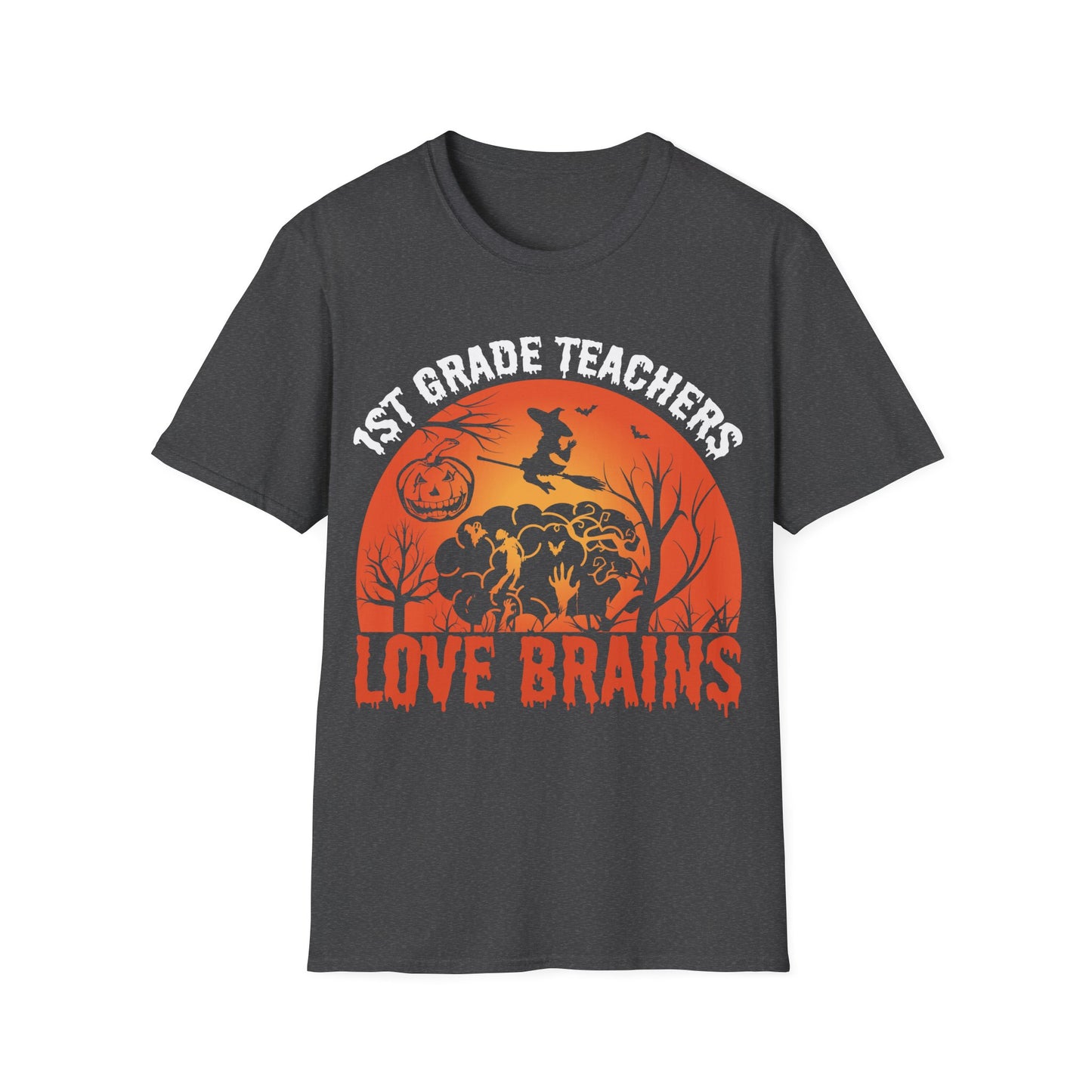 1st Grade Teachers Love Brains Halloween T-Shirt | Funny Zombie Teacher Tee