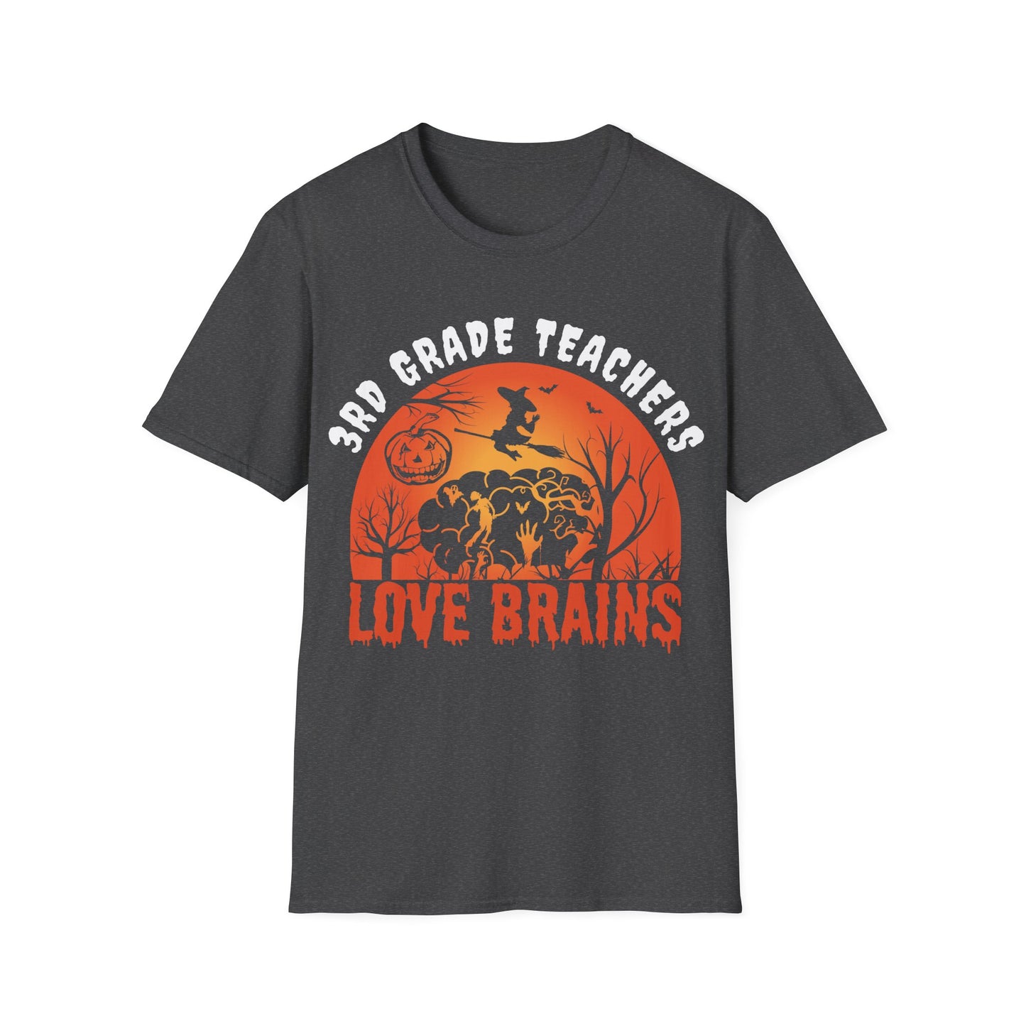 3rd Grade Teachers Love Brains Halloween Shirt | Witch and Pumpkin Zombie Tee