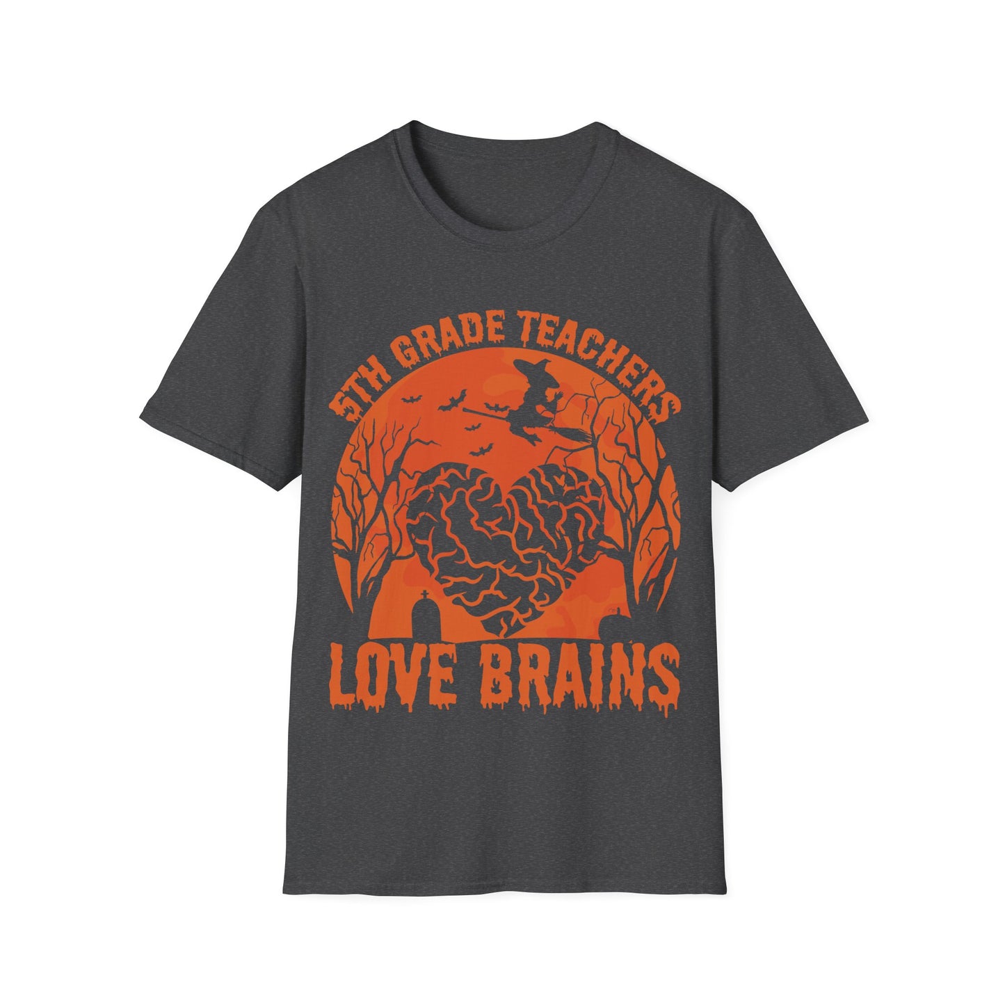 5th Grade Teachers Love Brains Halloween T-Shirt | Witch and Graveyard Zombie Tee