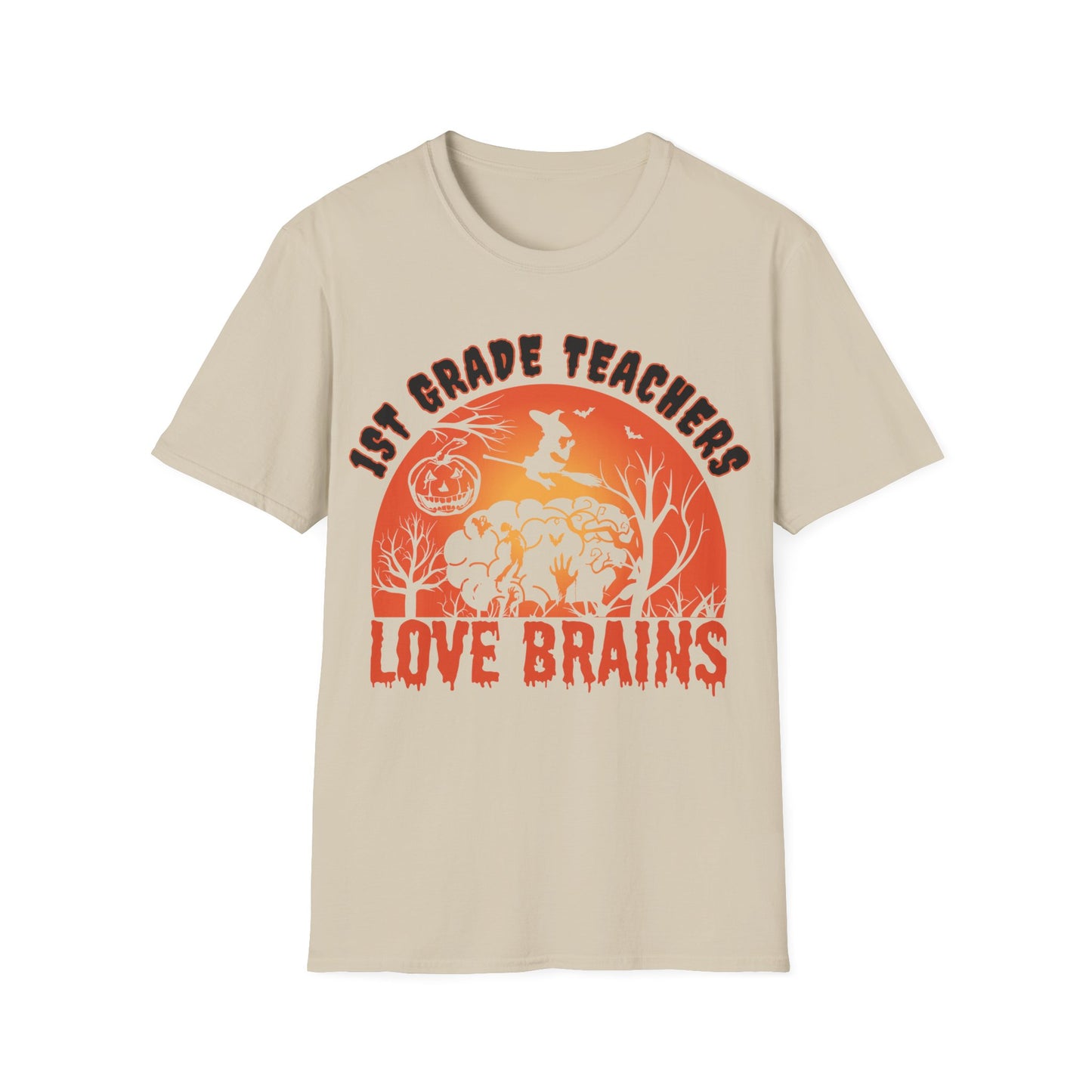 1st Grade Teachers Love Brains Halloween T-Shirt | Funny Zombie Teacher Tee