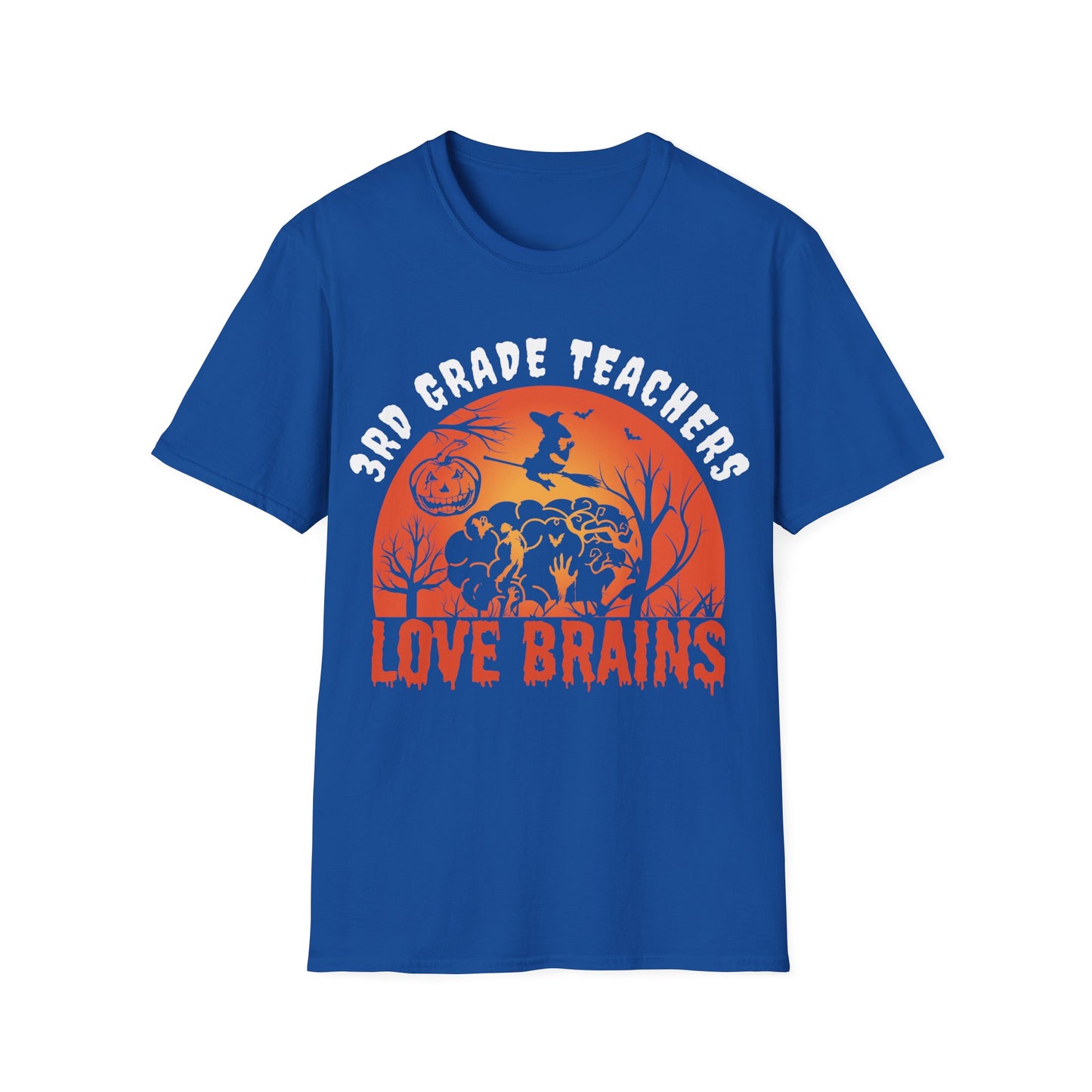 3rd Grade Teachers Love Brains Halloween Shirt | Witch and Pumpkin Zombie Tee