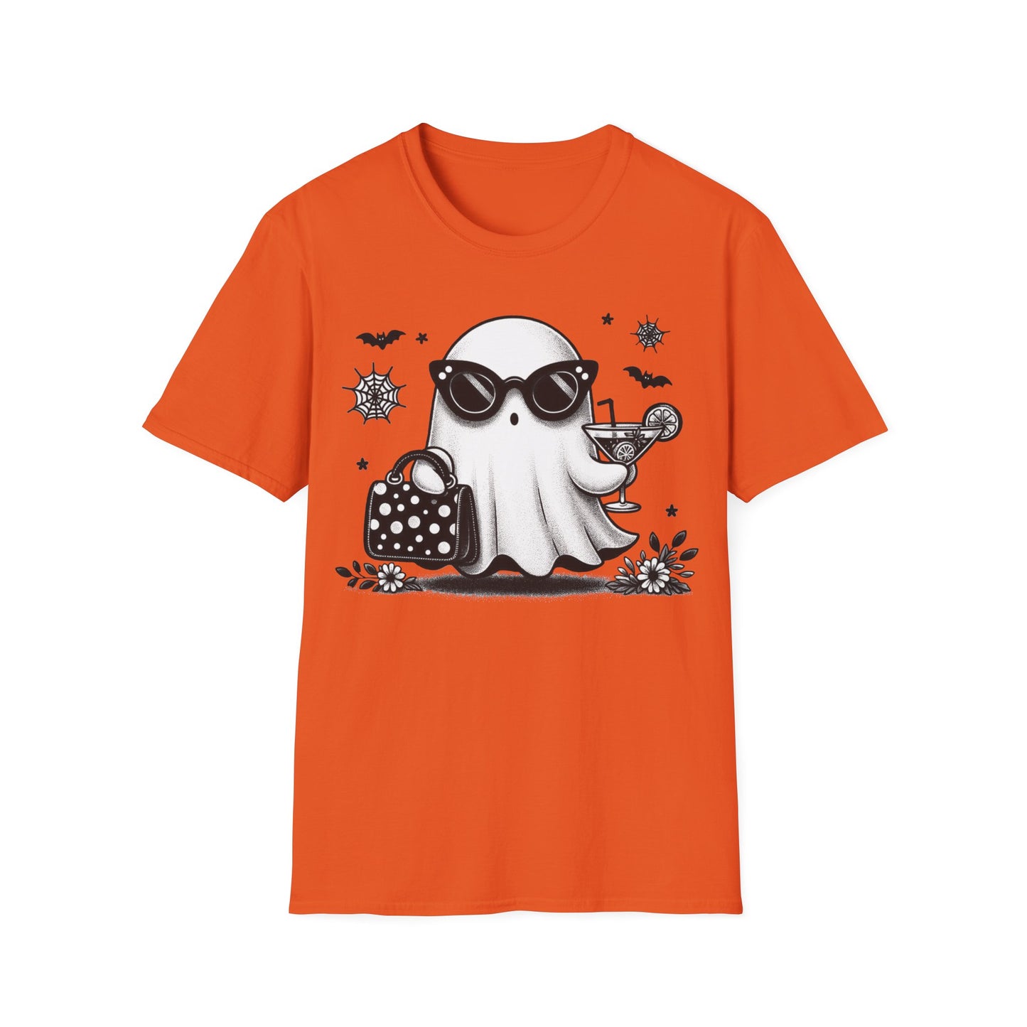 Stylish Ghost Cocktail Halloween T-Shirt | Glam Spooky Graphic Tee