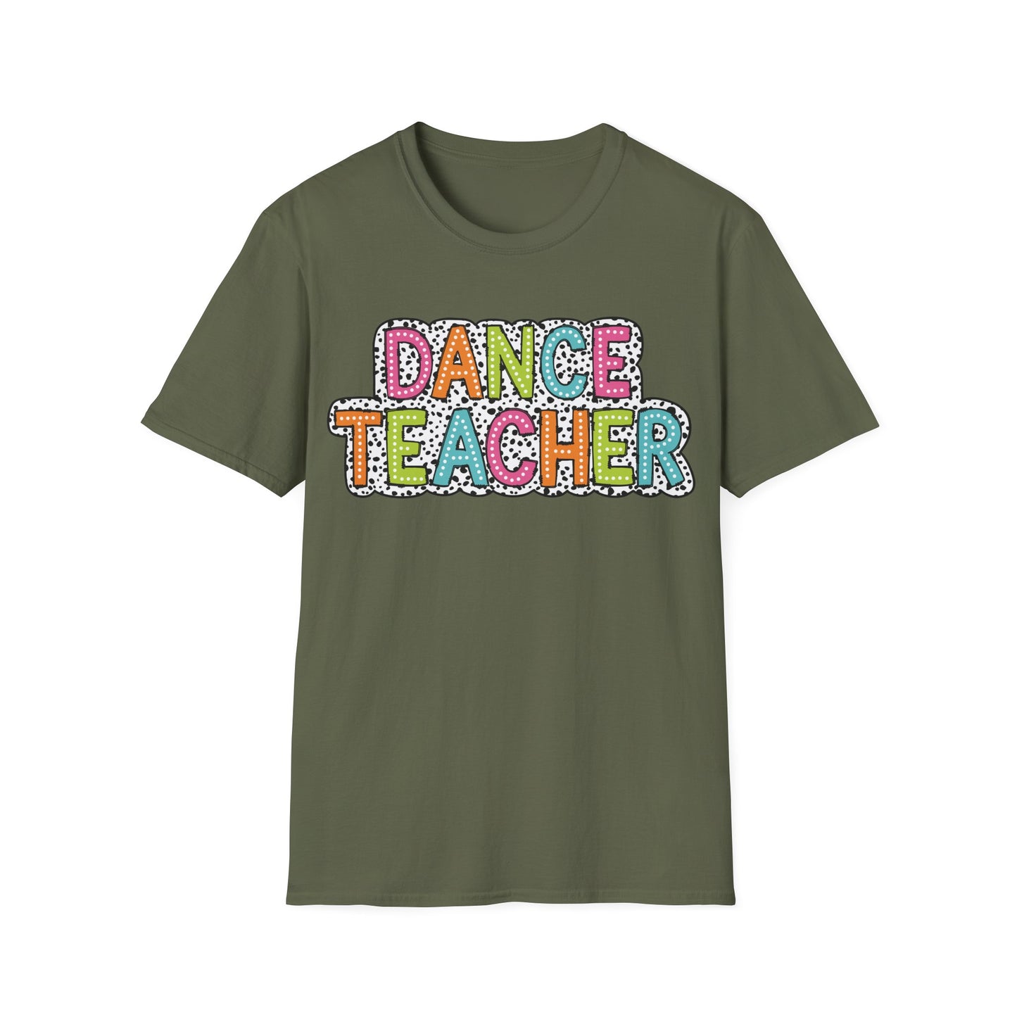 Dance Teacher T-Shirt – Colorful Dalmatian Dot Print Tee