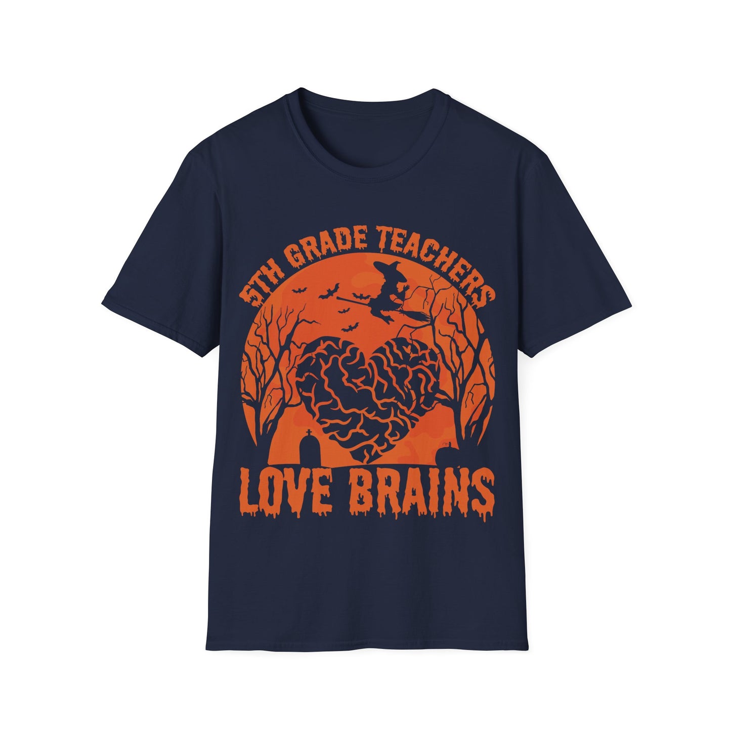 5th Grade Teachers Love Brains Halloween T-Shirt | Witch and Graveyard Zombie Tee