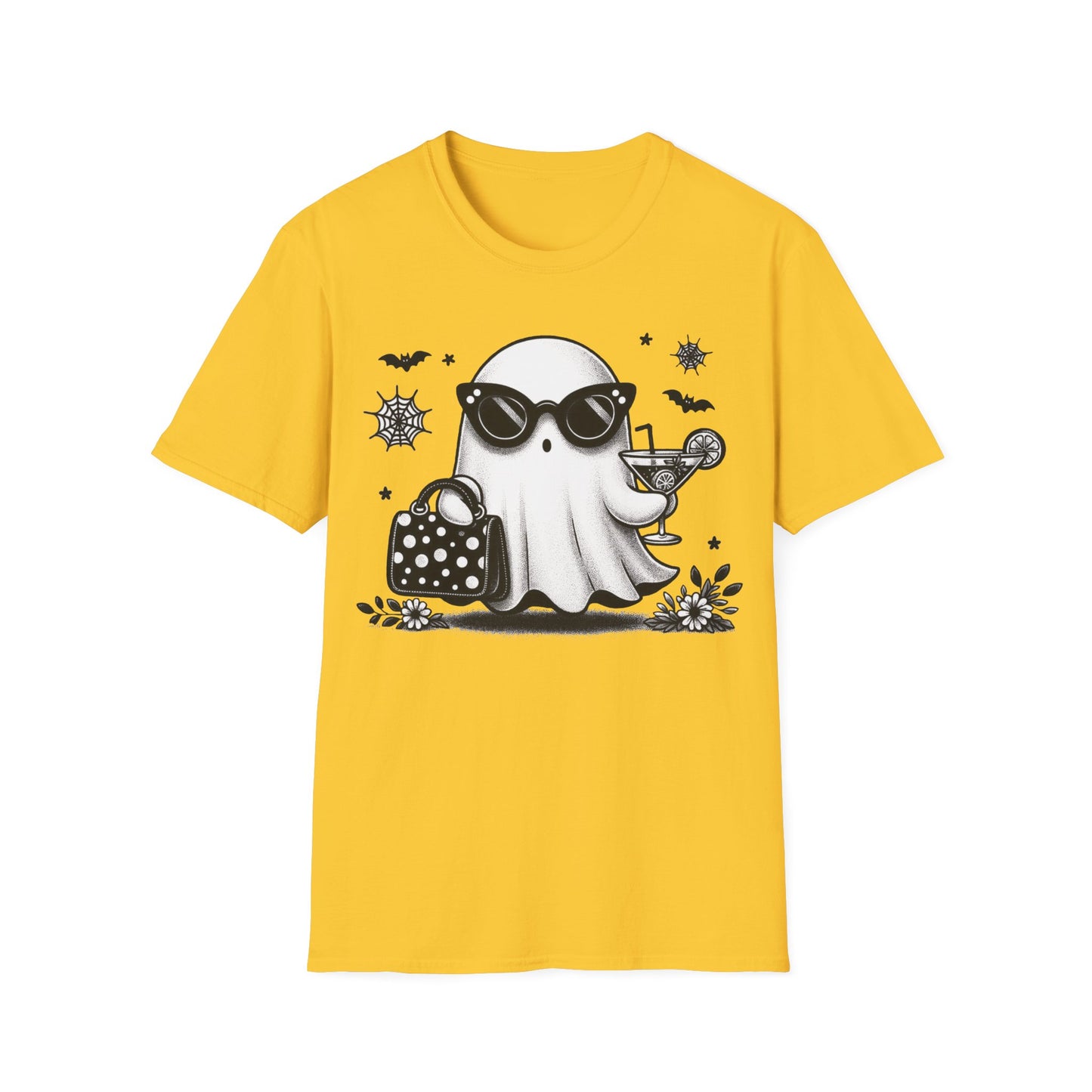 Stylish Ghost Cocktail Halloween T-Shirt | Glam Spooky Graphic Tee
