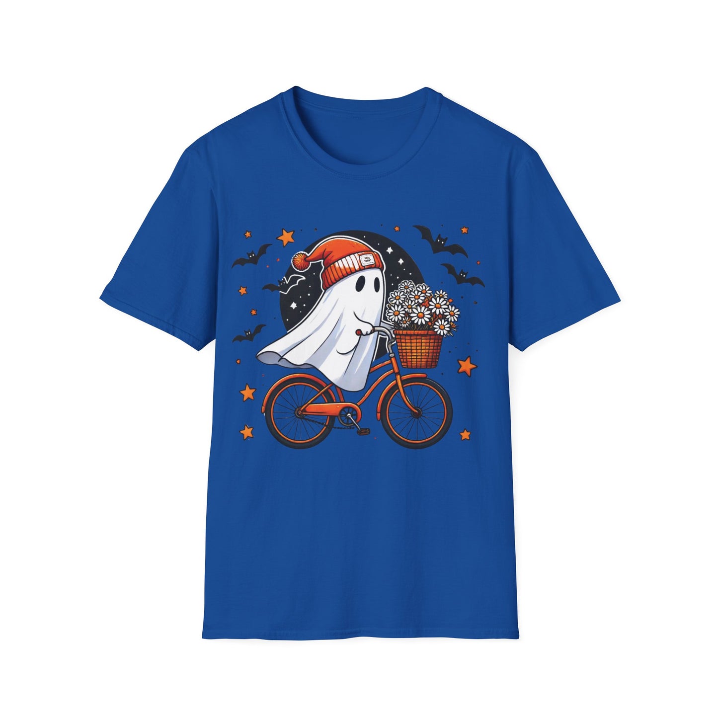 Ghost on Bicycle Halloween T-Shirt | Cute Spooky Bike Ride Graphic Tee