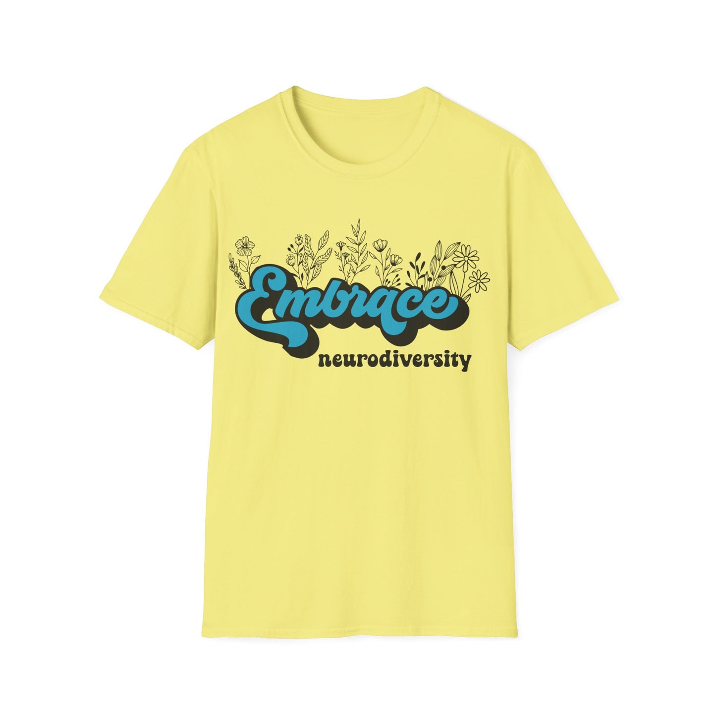 Embrace Diversity Blue Graphic - Celebrating Neurodiversity + Inclusion - T-Shirt