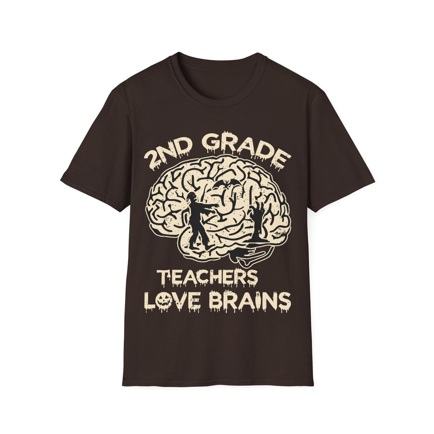 2nd Grade Teachers Love Brains Halloween T-Shirt | Zombie Brain Graphic Tee