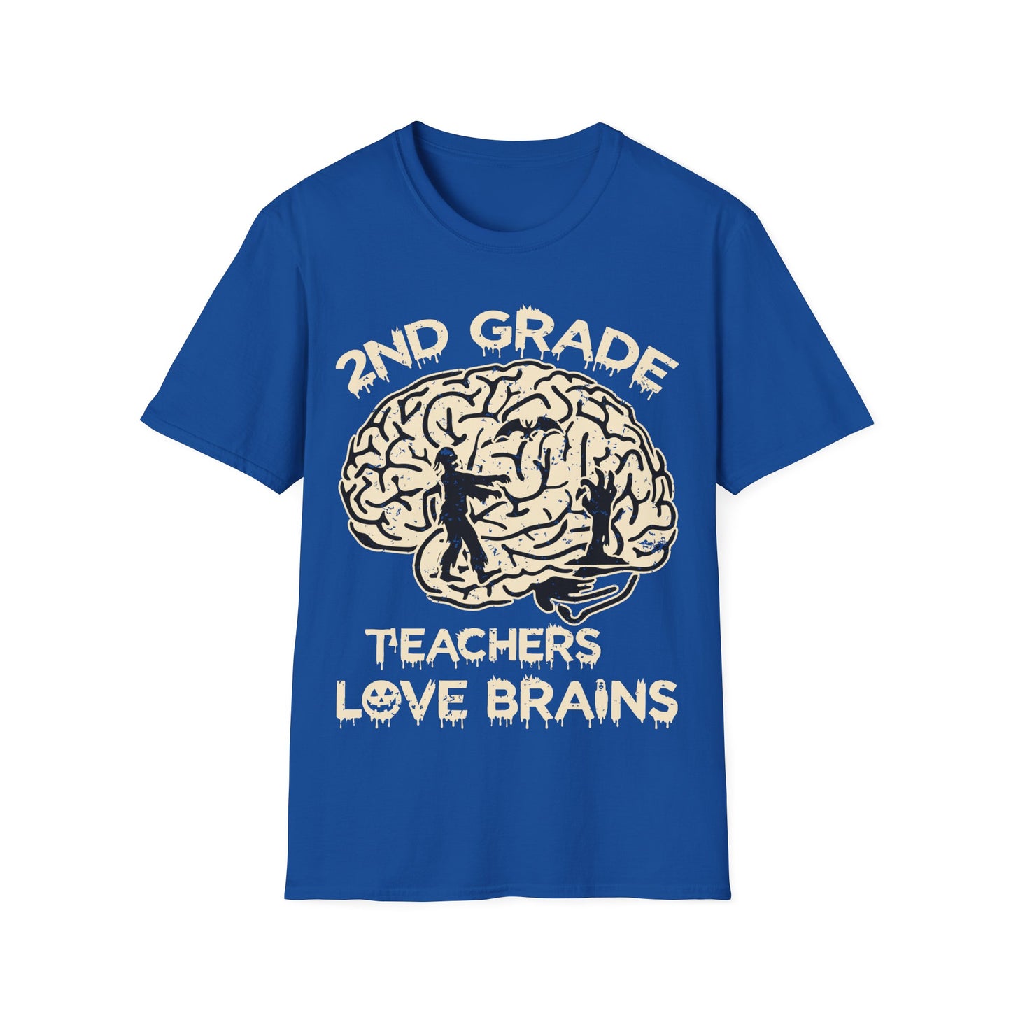 2nd Grade Teachers Love Brains Halloween T-Shirt | Zombie Brain Graphic Tee