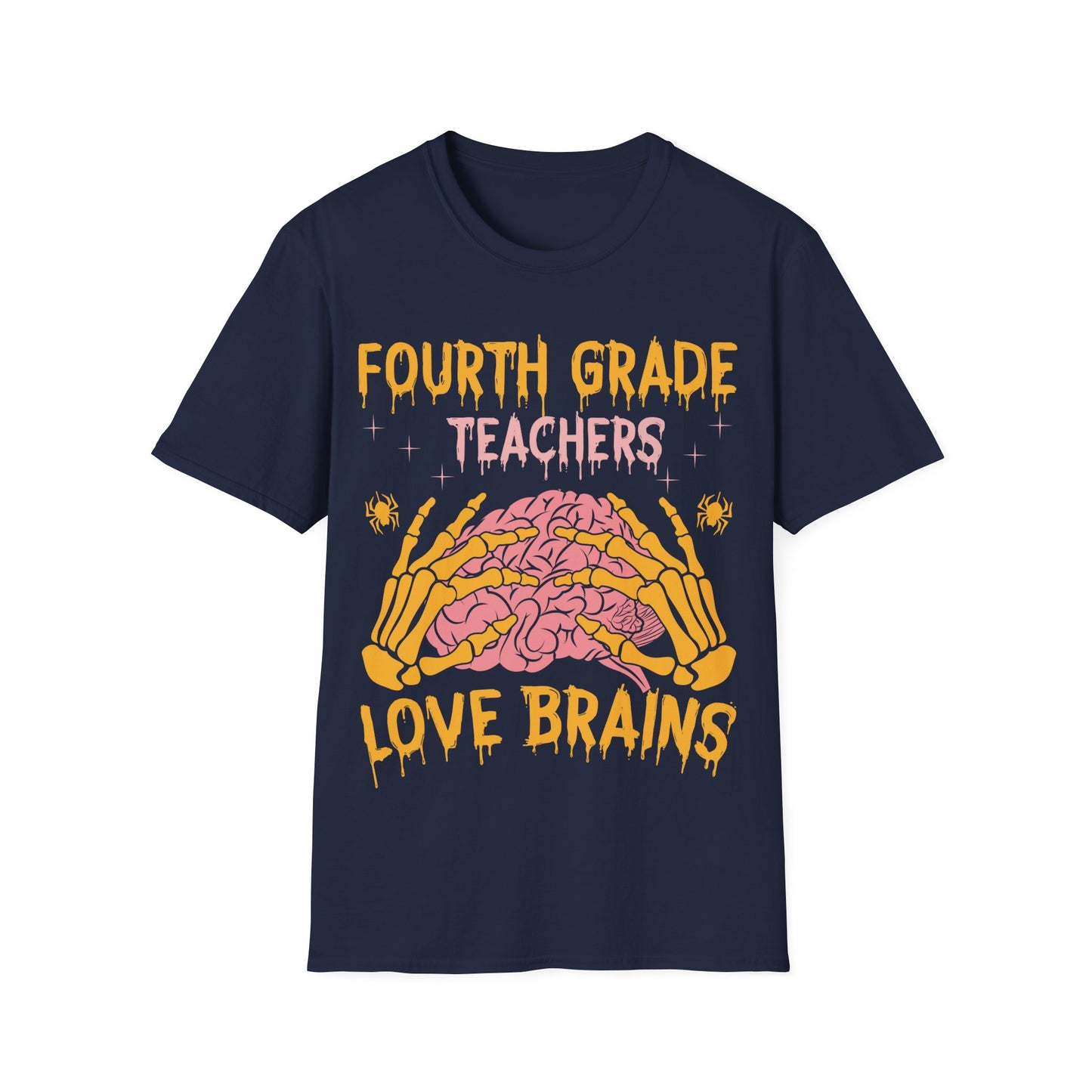 4th Grade Teachers Love Brains Halloween T-Shirt | Skeleton Hands Zombie Tee