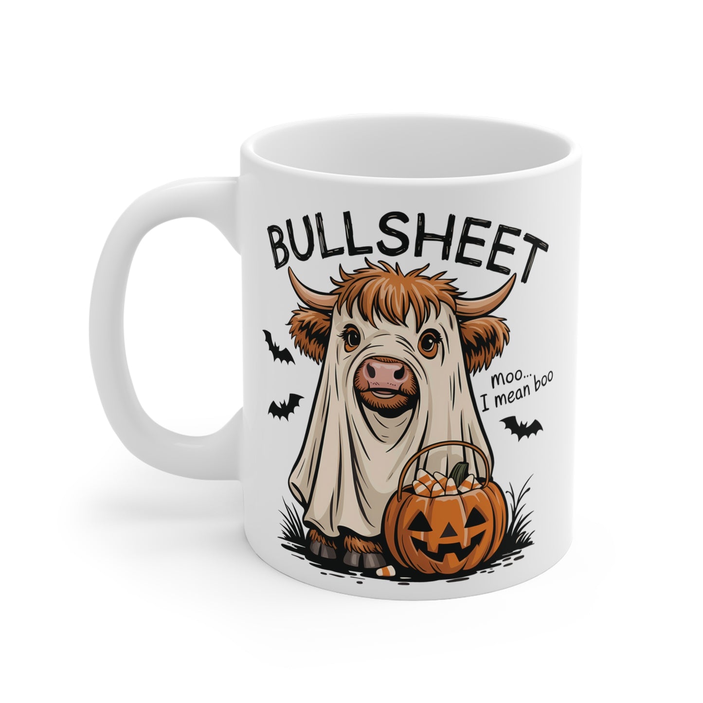 Funny Bullsheet Halloween Mug | Highland Cow Ghost Coffee Cup Teacher Gift