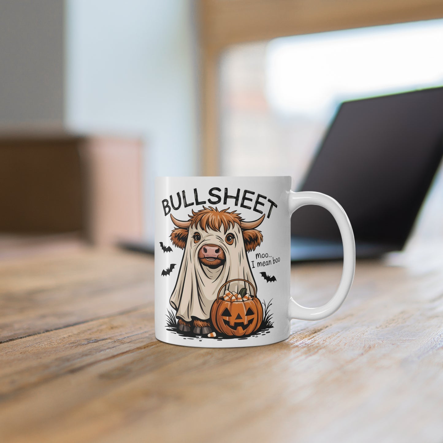 Funny Bullsheet Halloween Mug | Highland Cow Ghost Coffee Cup Teacher Gift