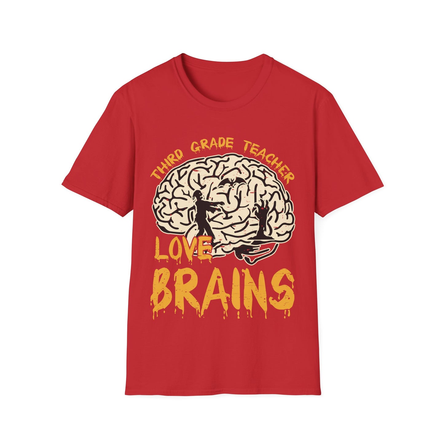 3rd Grade Teachers Love Brains Halloween T-Shirt | Zombie Brain Graphic Tee