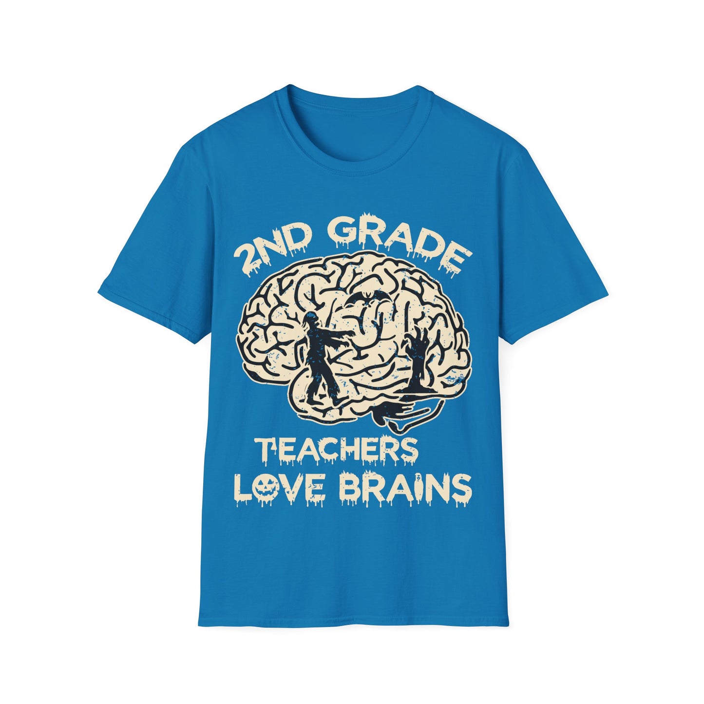 2nd Grade Teachers Love Brains Halloween T-Shirt | Zombie Brain Graphic Tee
