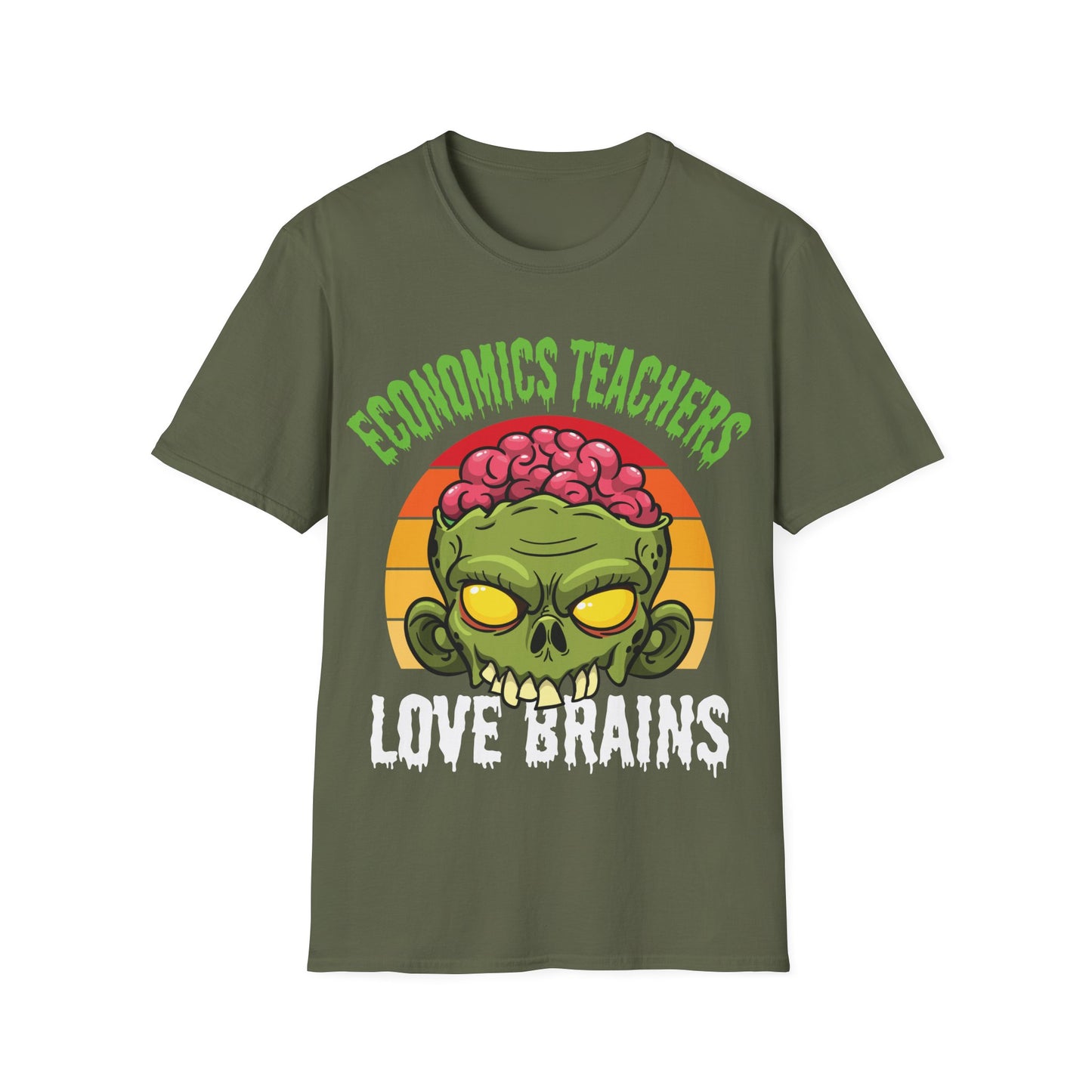Economics Teachers Love Brains T-Shirt | Funny Zombie Halloween Teacher Tee