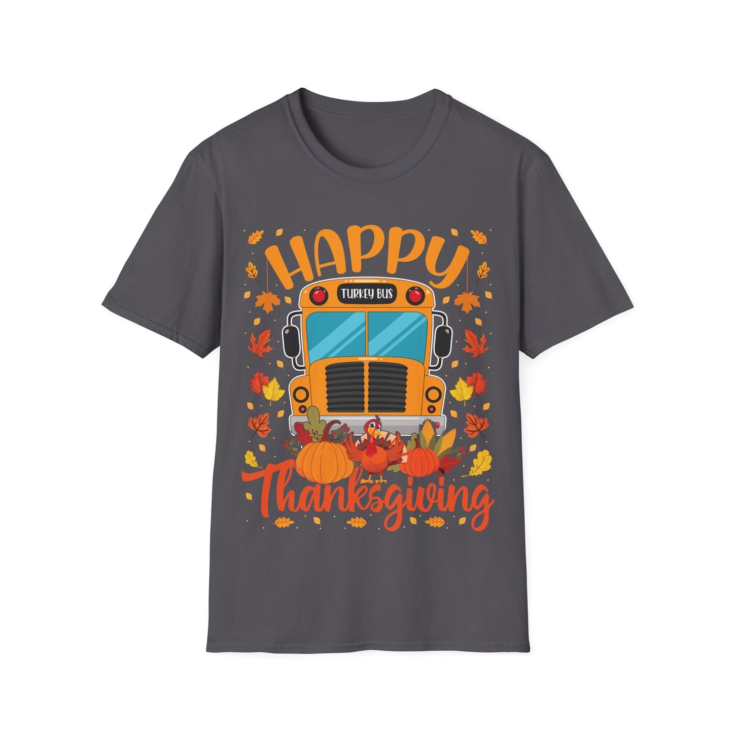 Happy Thanksgiving Turkey Bus Shirt – Cute Teacher + School Thanksgiving T-Shirt