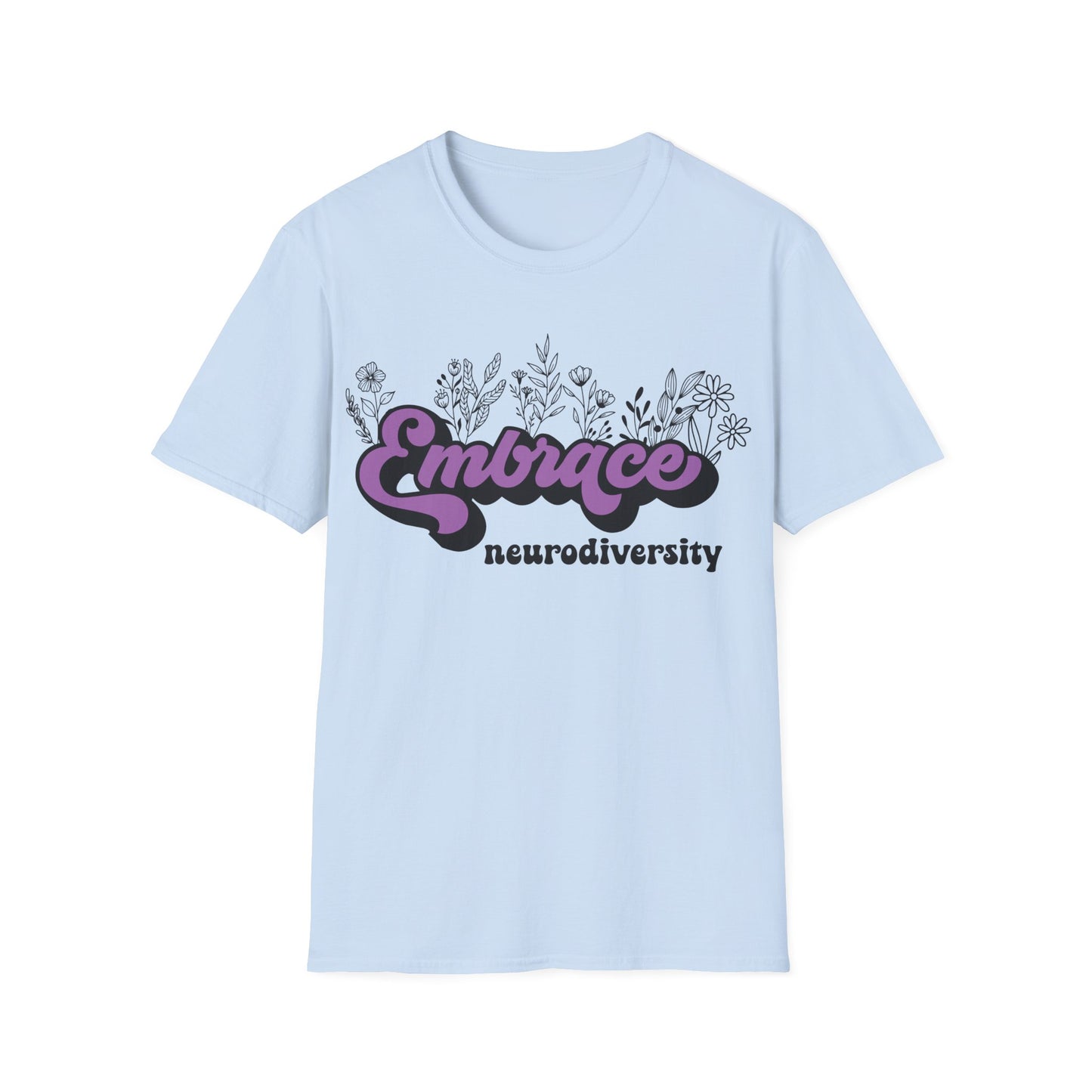 Embrace Diversity Purple Graphic - Celebrating Neurodiversity + Inclusion - T-Shirt