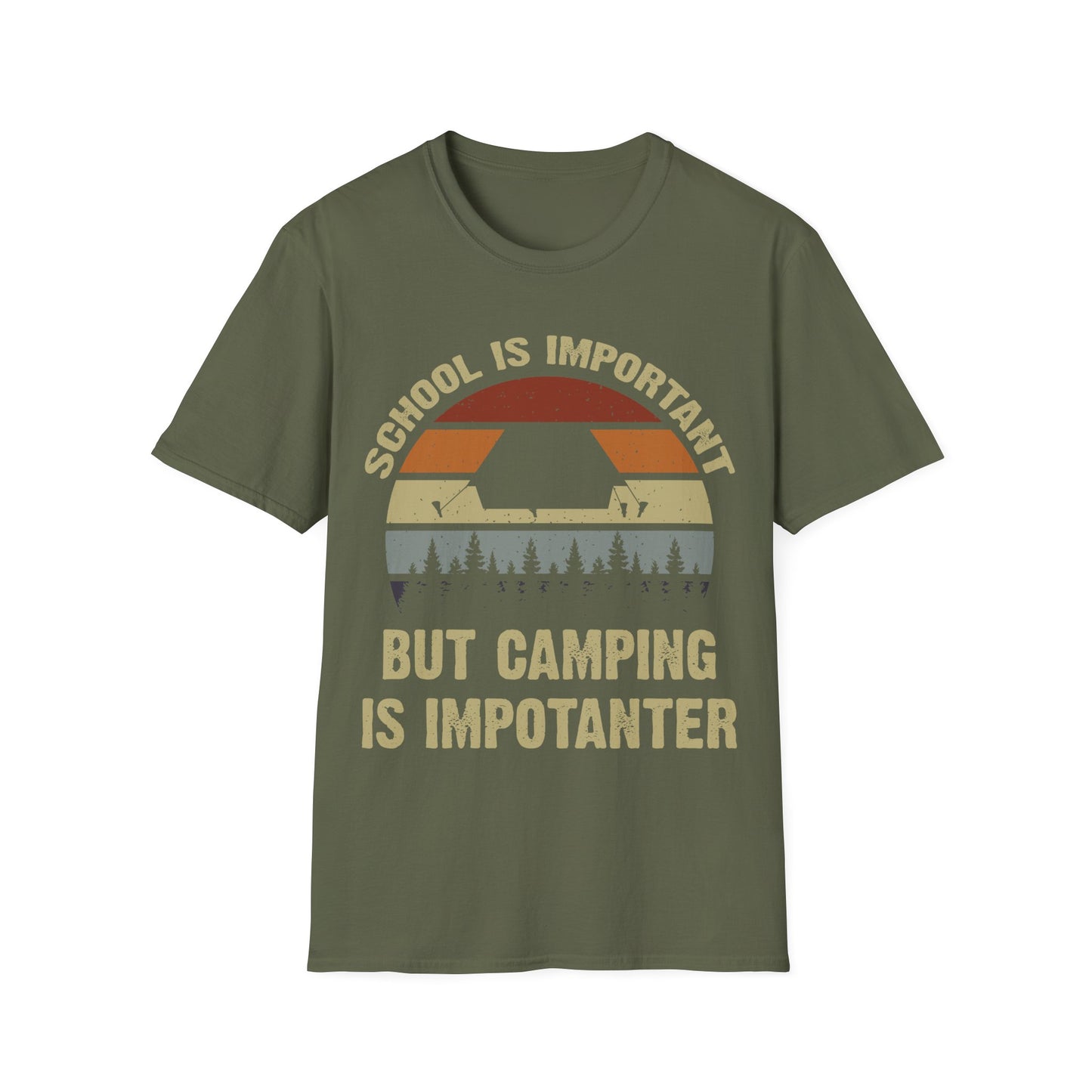 School Is Important But Camping Is Importanter Funny Camping T-Shirt