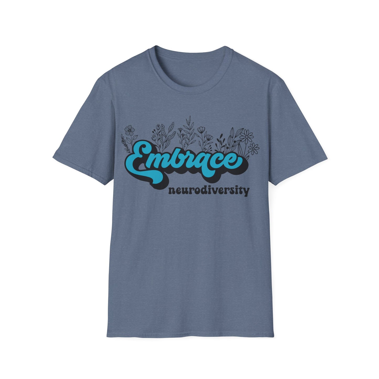 Embrace Diversity Blue Graphic - Celebrating Neurodiversity + Inclusion - T-Shirt