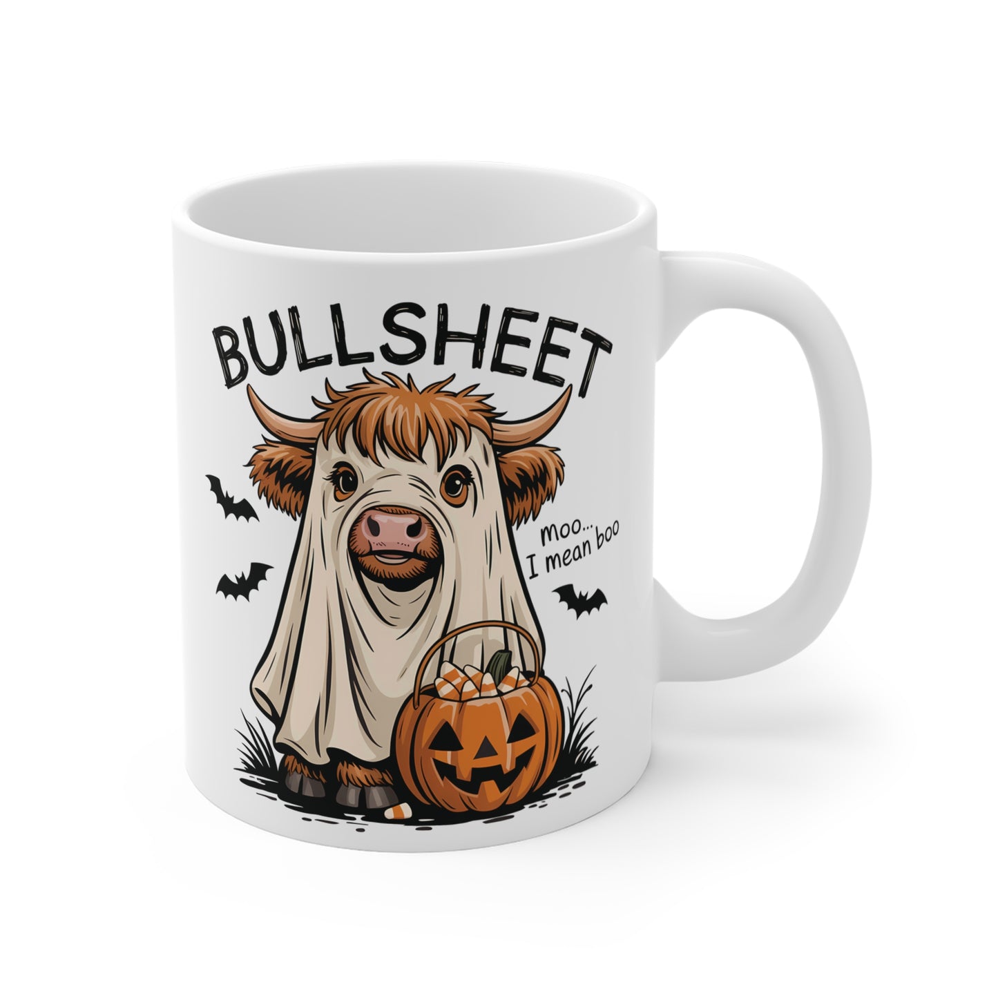 Funny Bullsheet Halloween Mug | Highland Cow Ghost Coffee Cup Teacher Gift