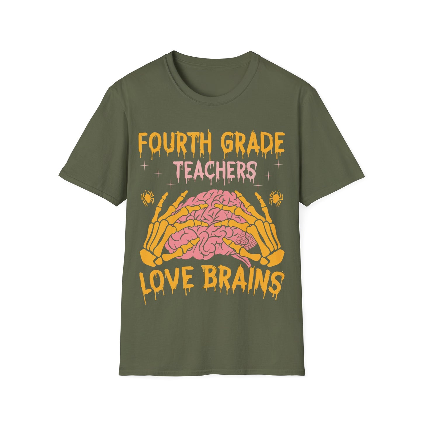 4th Grade Teachers Love Brains Halloween T-Shirt | Skeleton Hands Zombie Tee