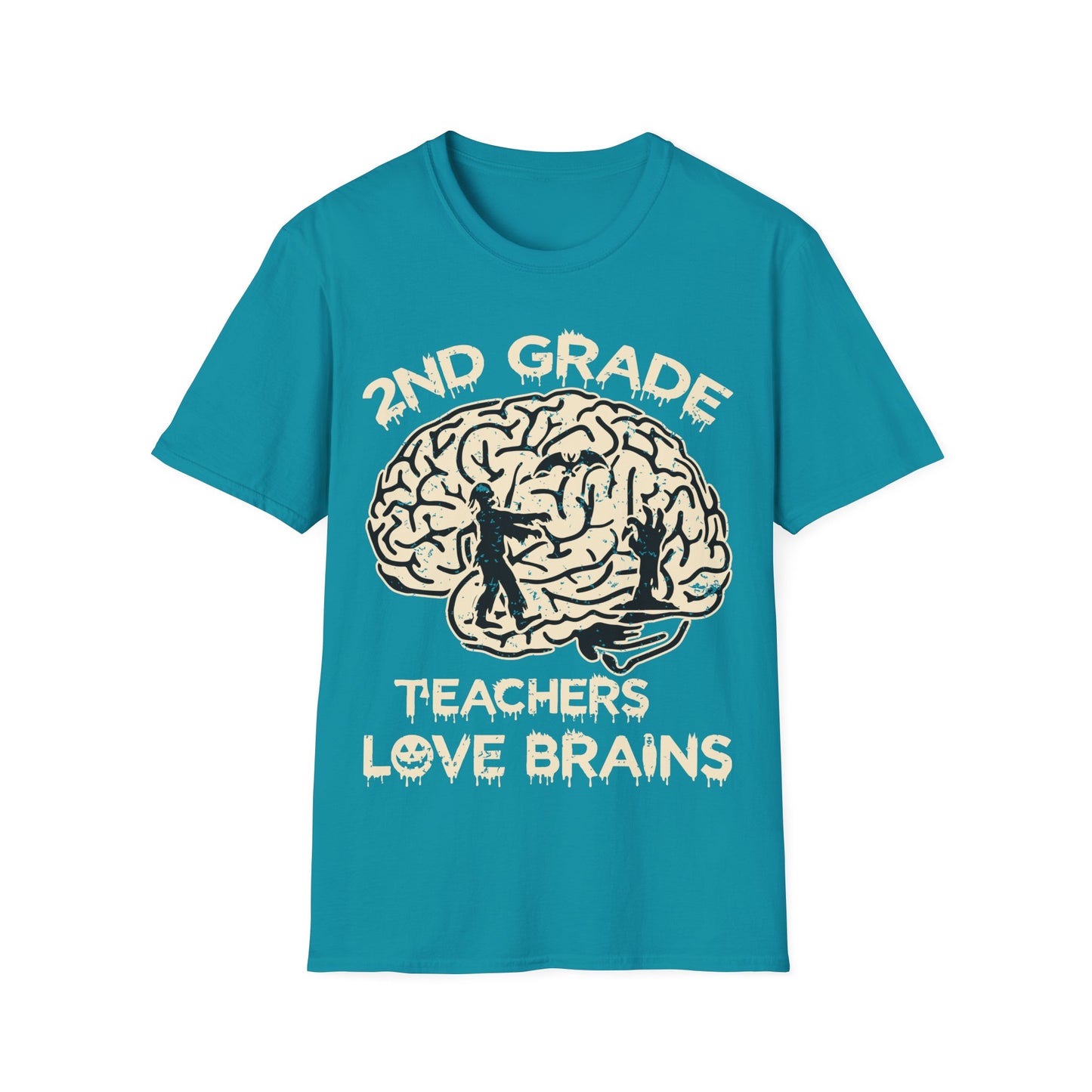 2nd Grade Teachers Love Brains Halloween T-Shirt | Zombie Brain Graphic Tee