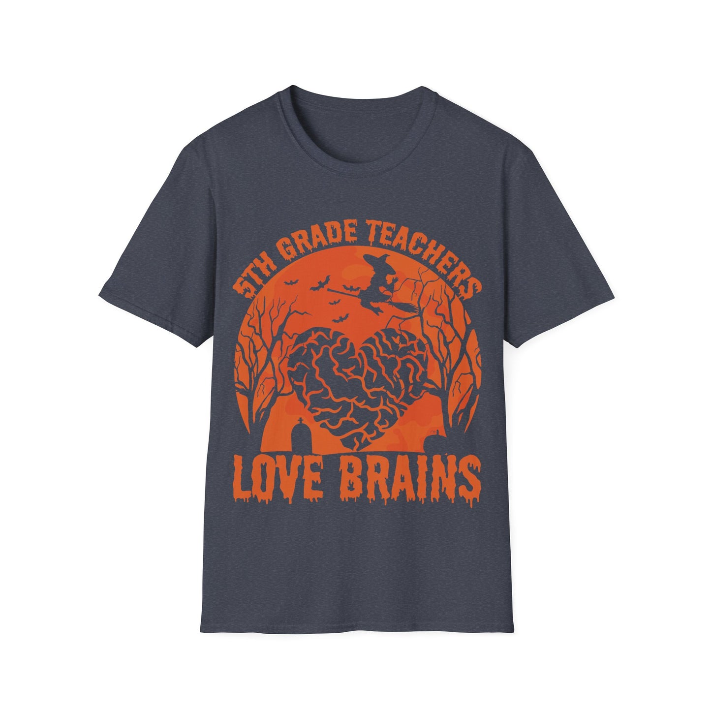 5th Grade Teachers Love Brains Halloween T-Shirt | Witch and Graveyard Zombie Tee