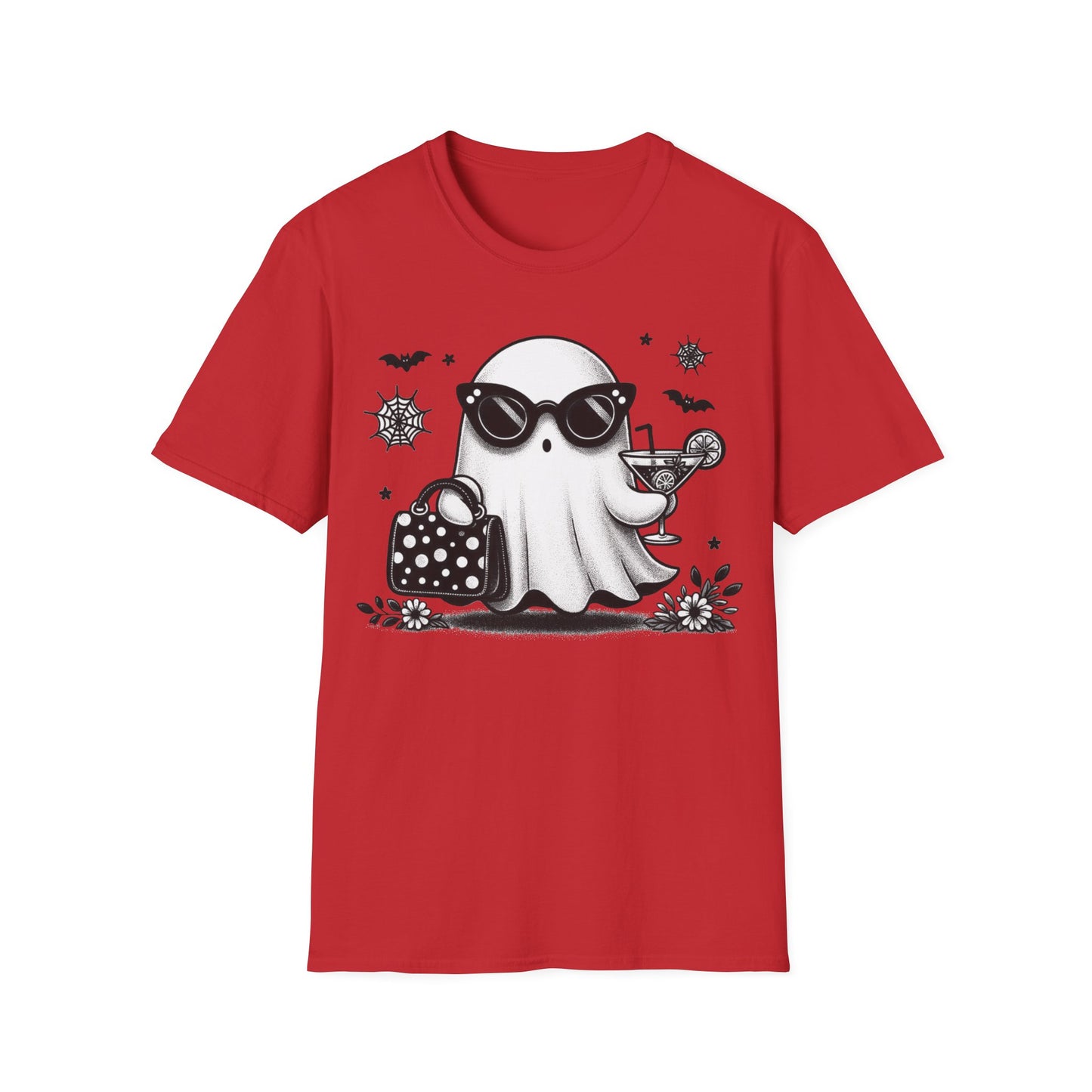 Stylish Ghost Cocktail Halloween T-Shirt | Glam Spooky Graphic Tee