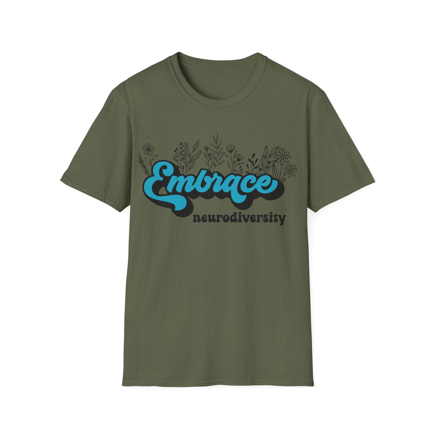 Embrace Diversity Blue Graphic - Celebrating Neurodiversity + Inclusion - T-Shirt