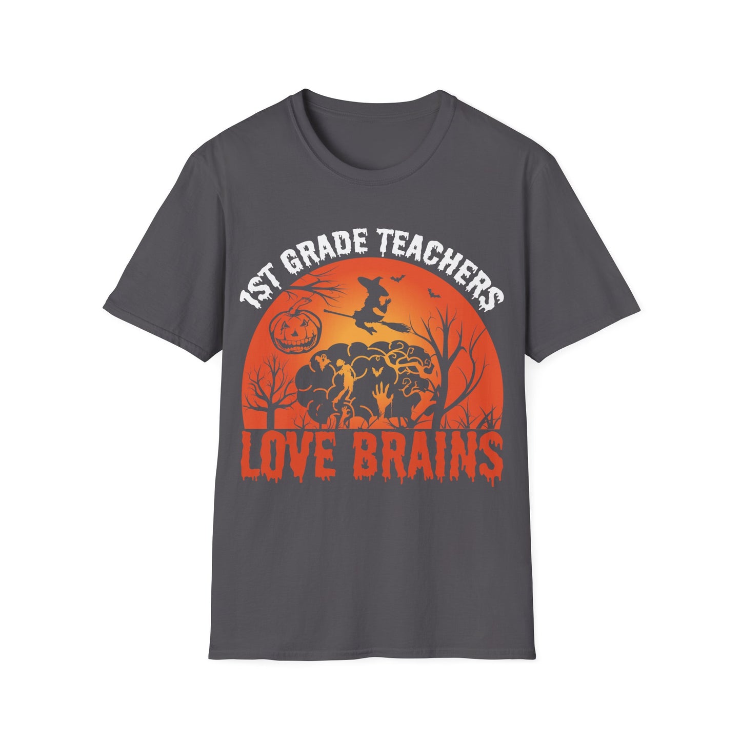 1st Grade Teachers Love Brains Halloween T-Shirt | Funny Zombie Teacher Tee