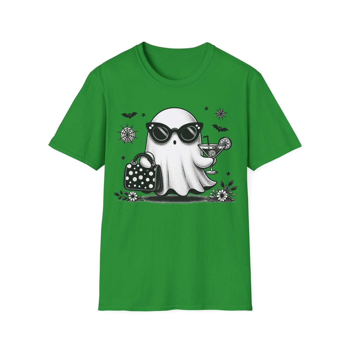 Stylish Ghost Cocktail Halloween T-Shirt | Glam Spooky Graphic Tee