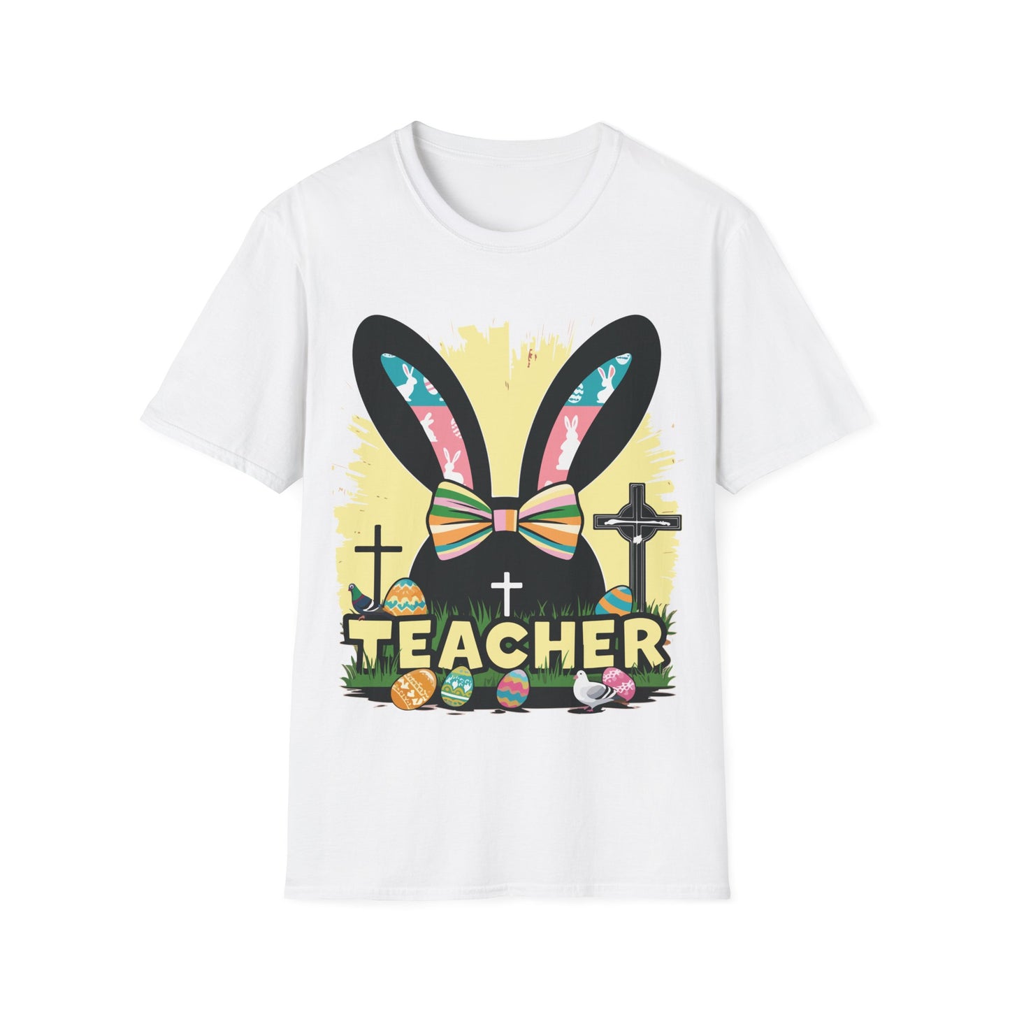 Easter Teacher Tee - Cute Bunny Design with Eggs