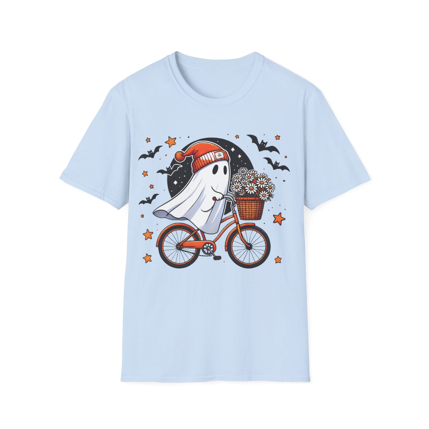 Ghost on Bicycle Halloween T-Shirt | Cute Spooky Bike Ride Graphic Tee
